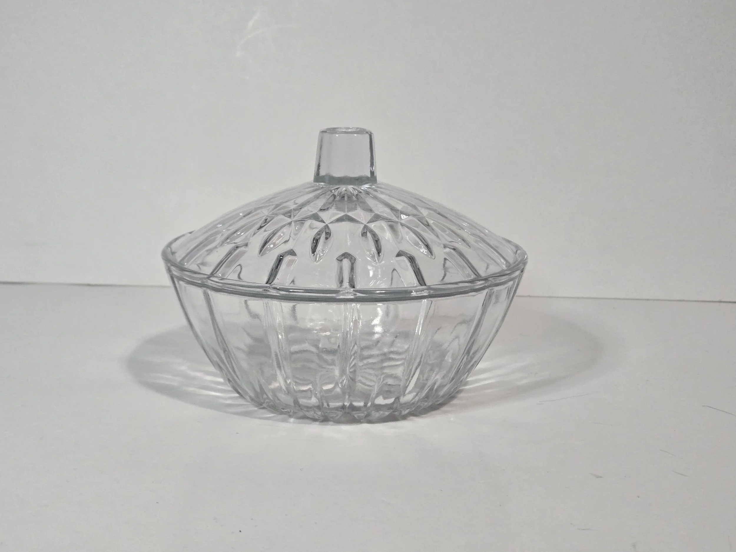 Vintage KIG Indonesia Clear Glass Lidded Candy Dish • Starburst Pressed Glass Covered Bowl
