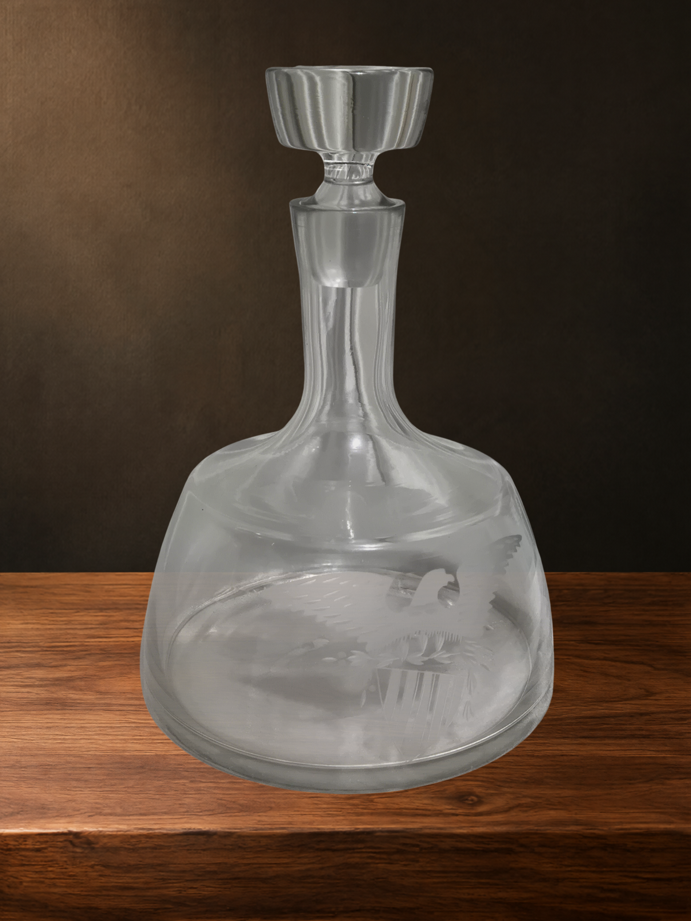 Vintage Etched Eagle Glass Decanter Mid Century Barware Whiskey Decanter