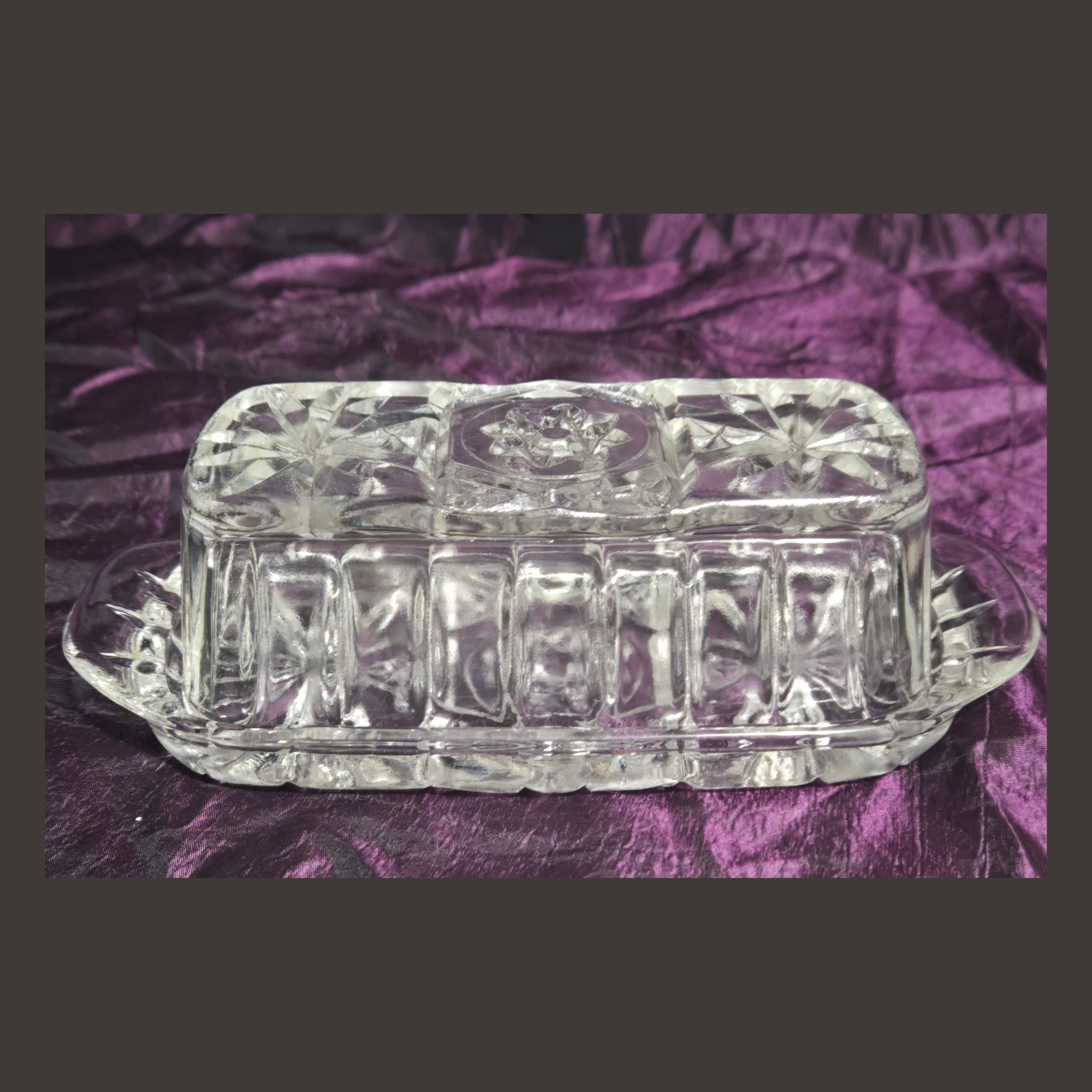 Vintage Anchor Hocking EAPC Star of David Covered Glass Butter Dish