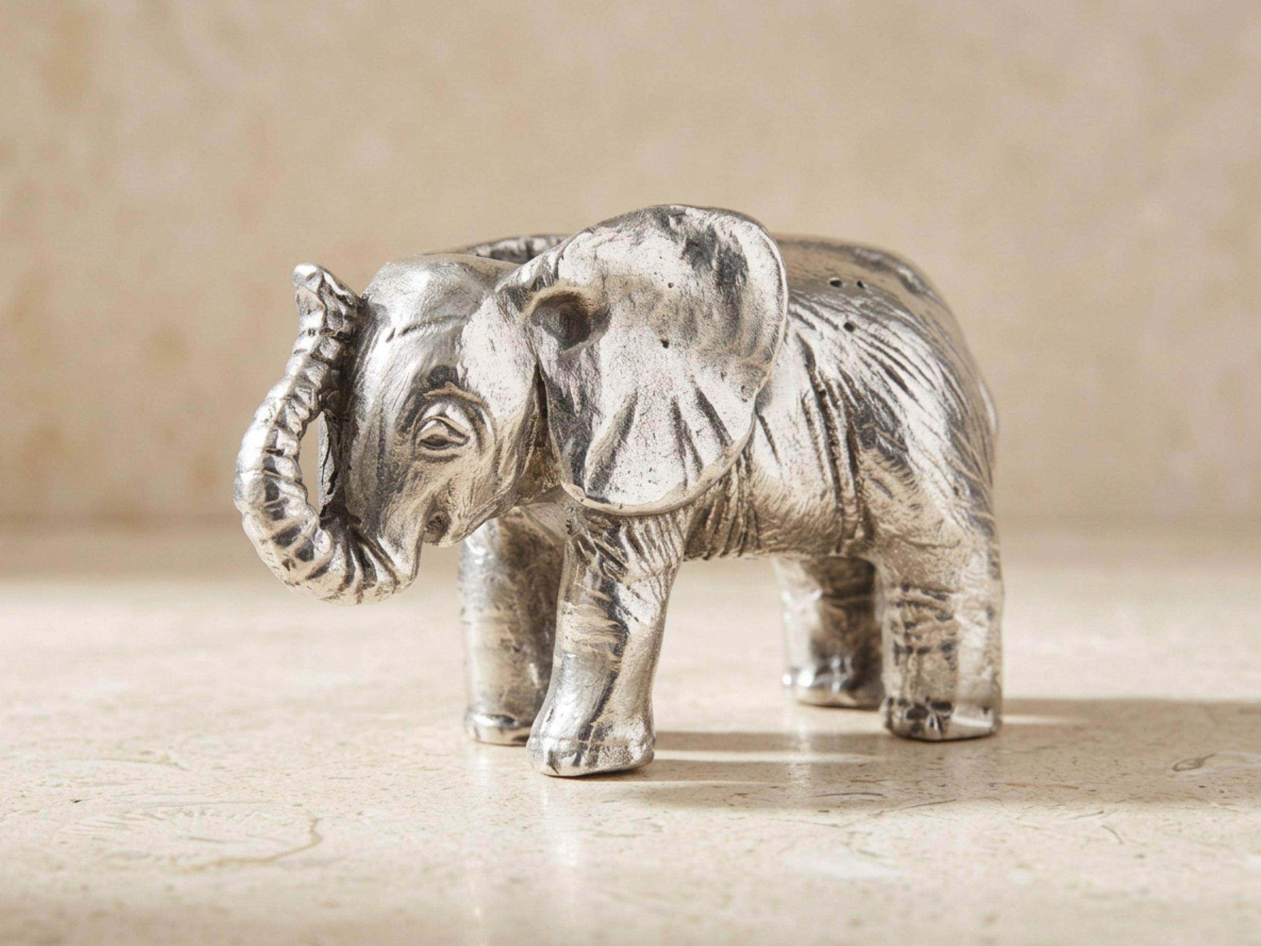 Small Silver Elephant Figurine Trunk Up Good Luck Decor 2 Inch