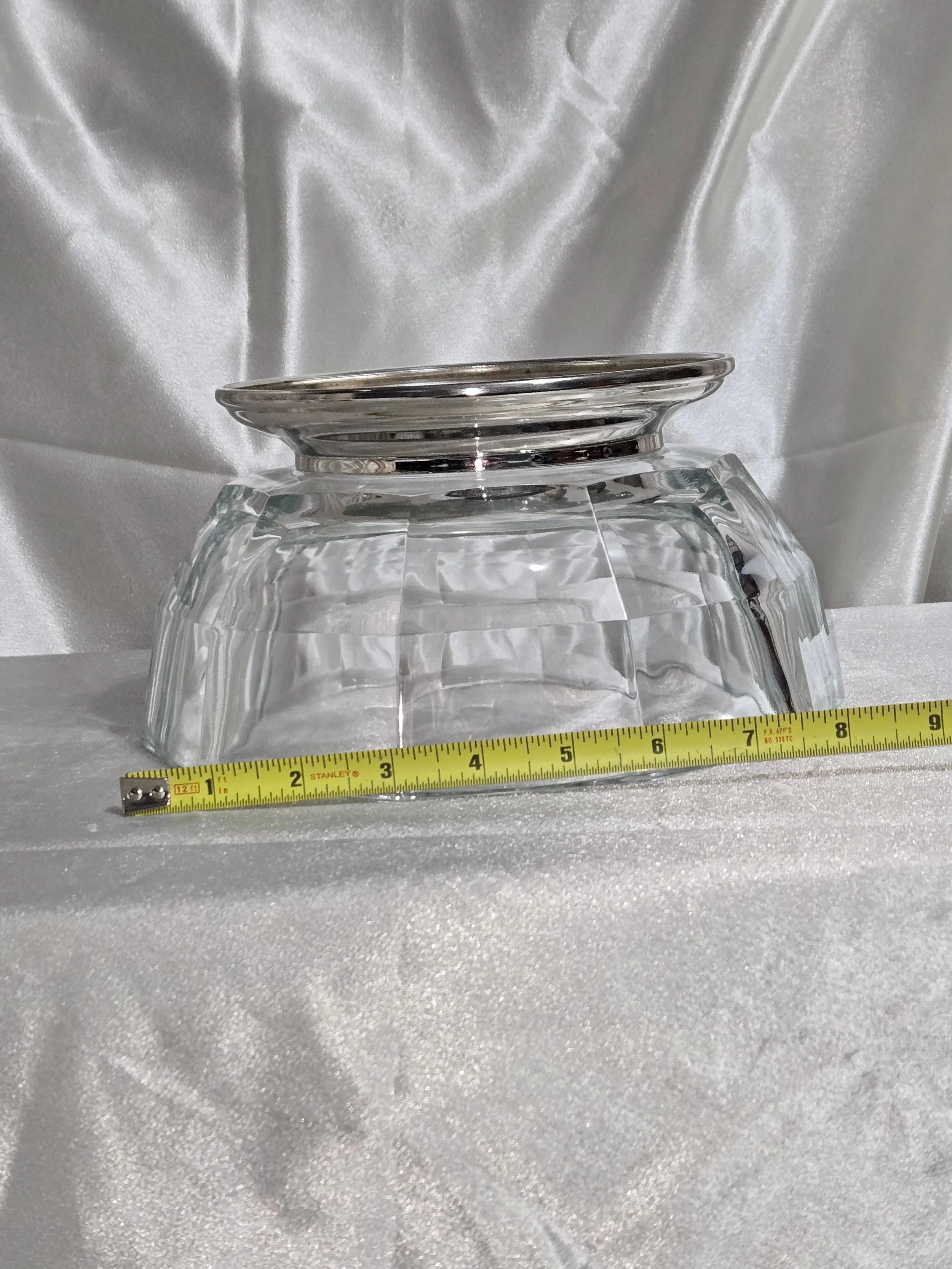 Vintage crystal serving bowl with silverplate base