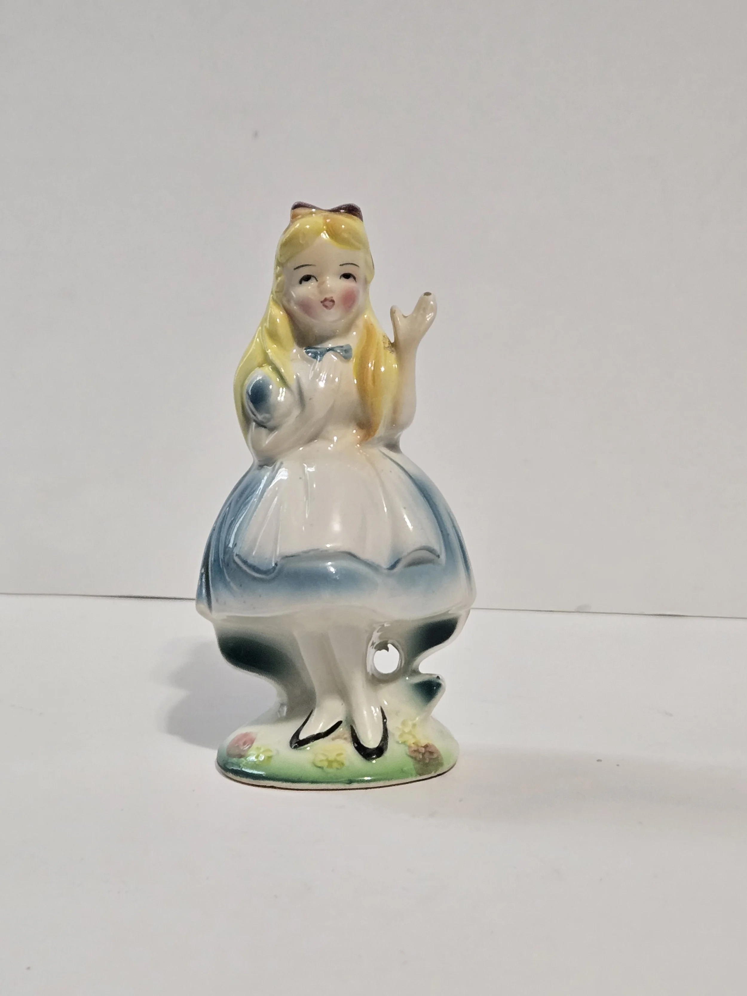Vintage Wales Japan Alice Style Ceramic Figurine 1960s Blonde Girl Blue Dress Storybook Decor