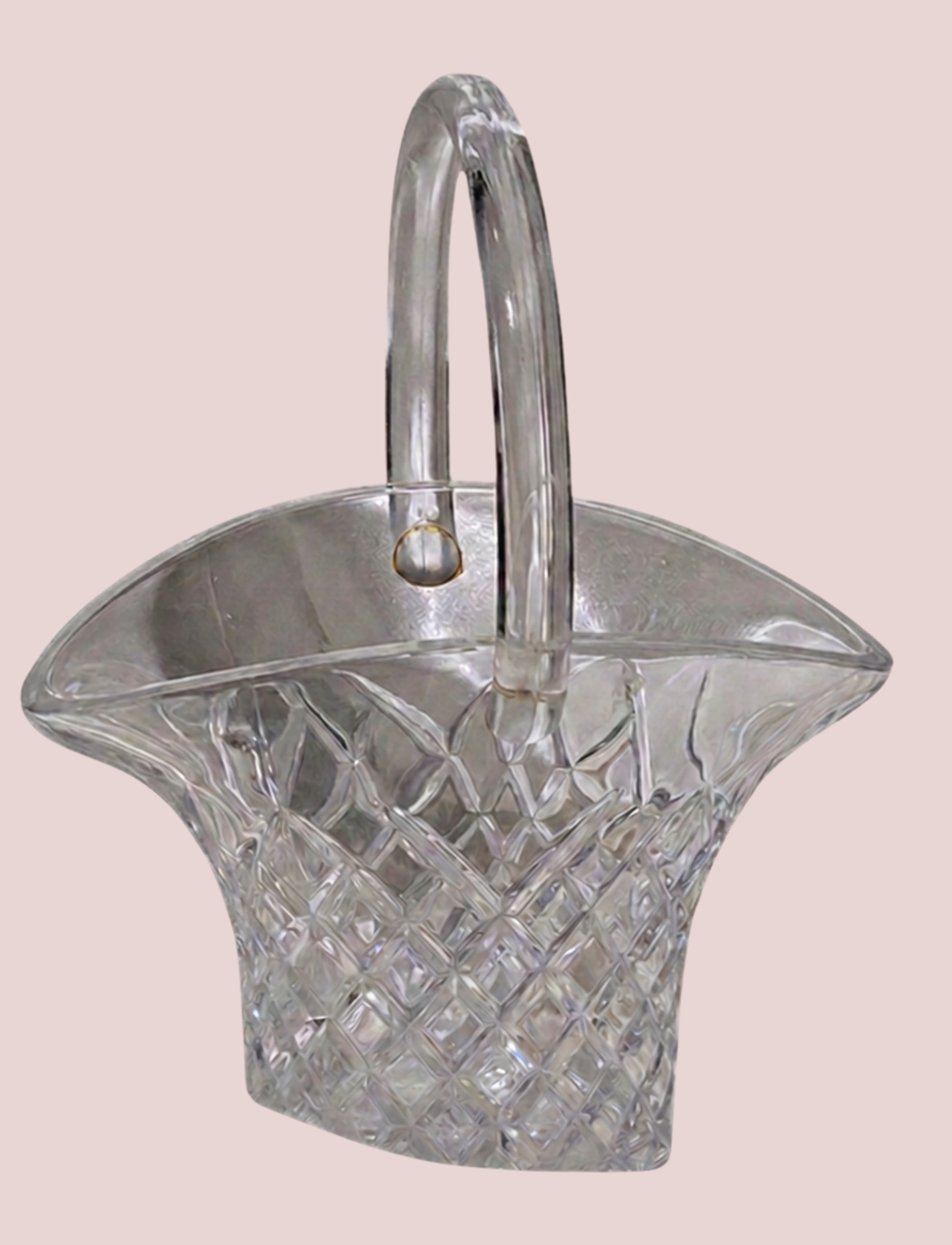Vintage Clear Glass Basket • Diamond Pattern Candy Dish with Handle • Wedding Centerpiece
