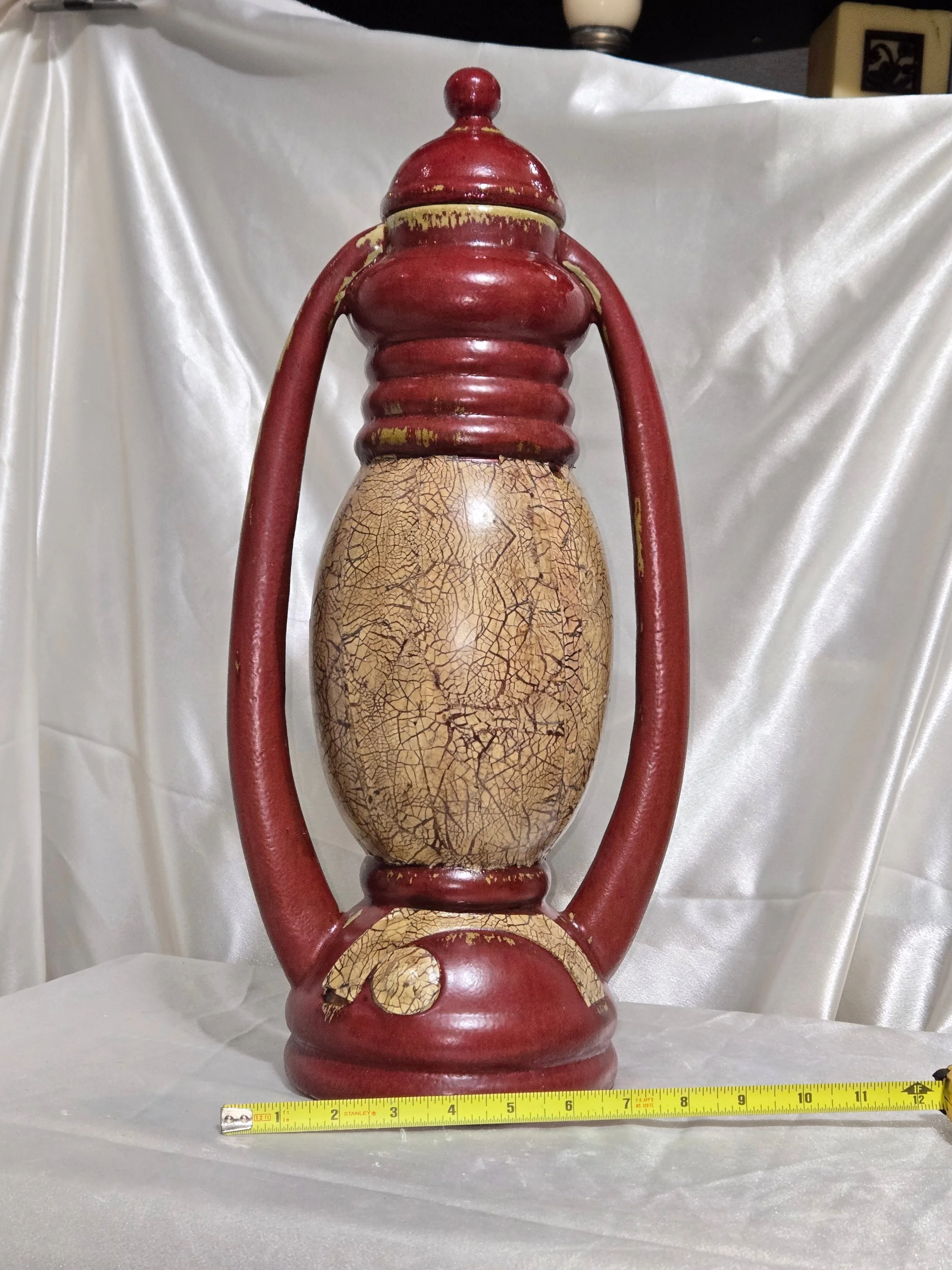 Vintage Grecian-Style Ceramic Urn Vase with Handles – Crackle Glaze Finish