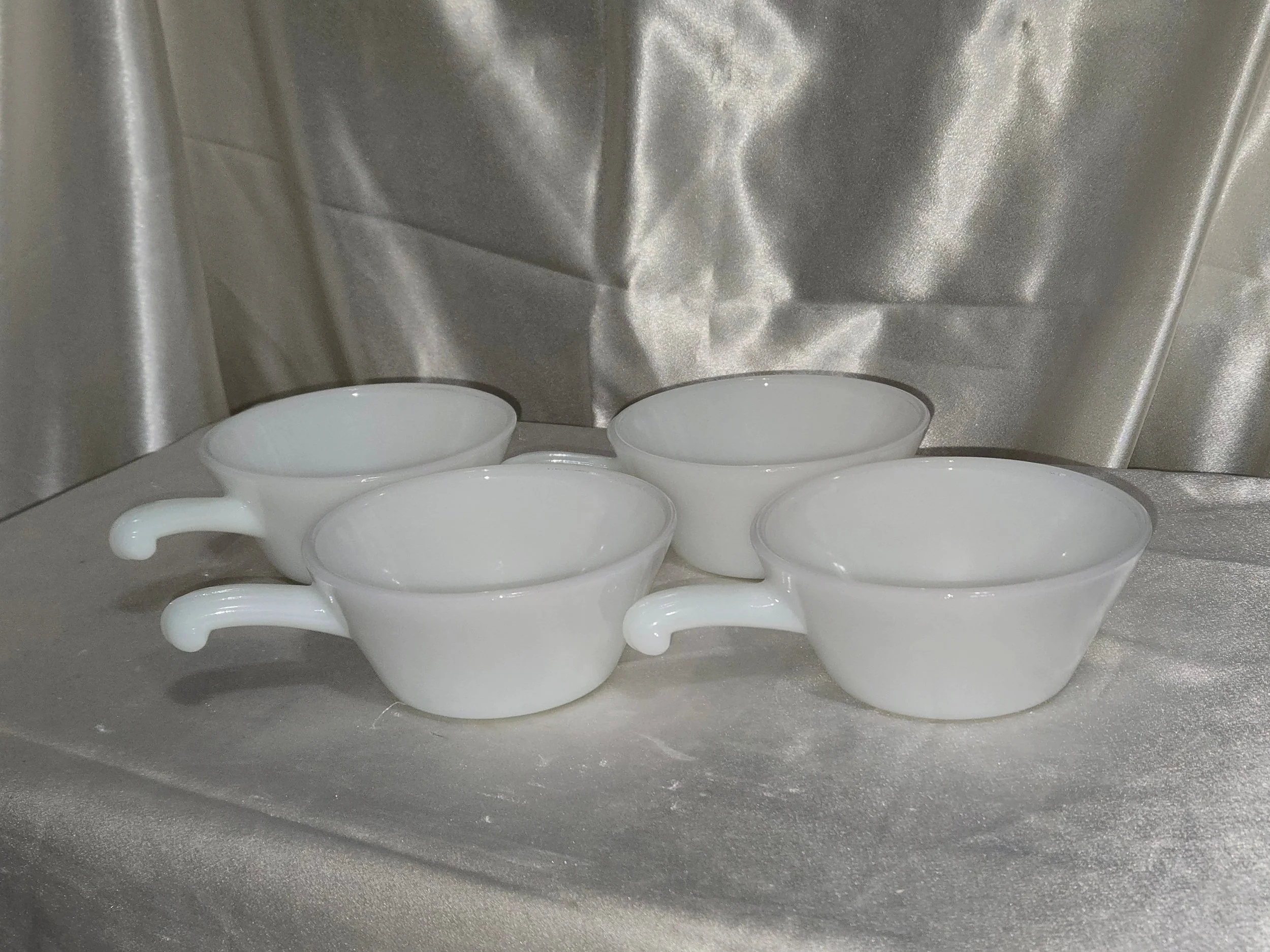 Fire-King Milk Glass Handled Soup Bowls Set of 4 Vintage