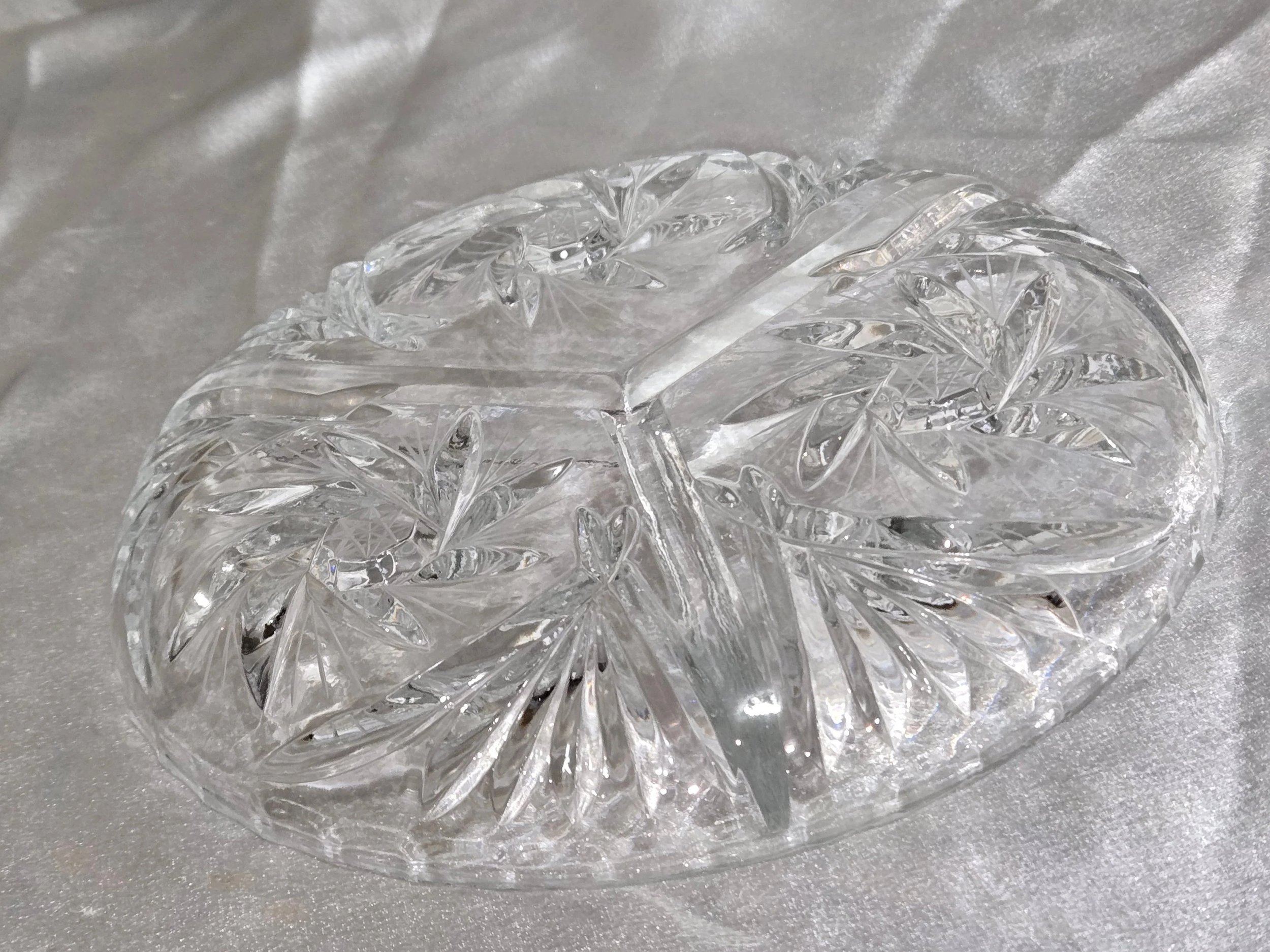 Heavy cut crystal relish tray top view