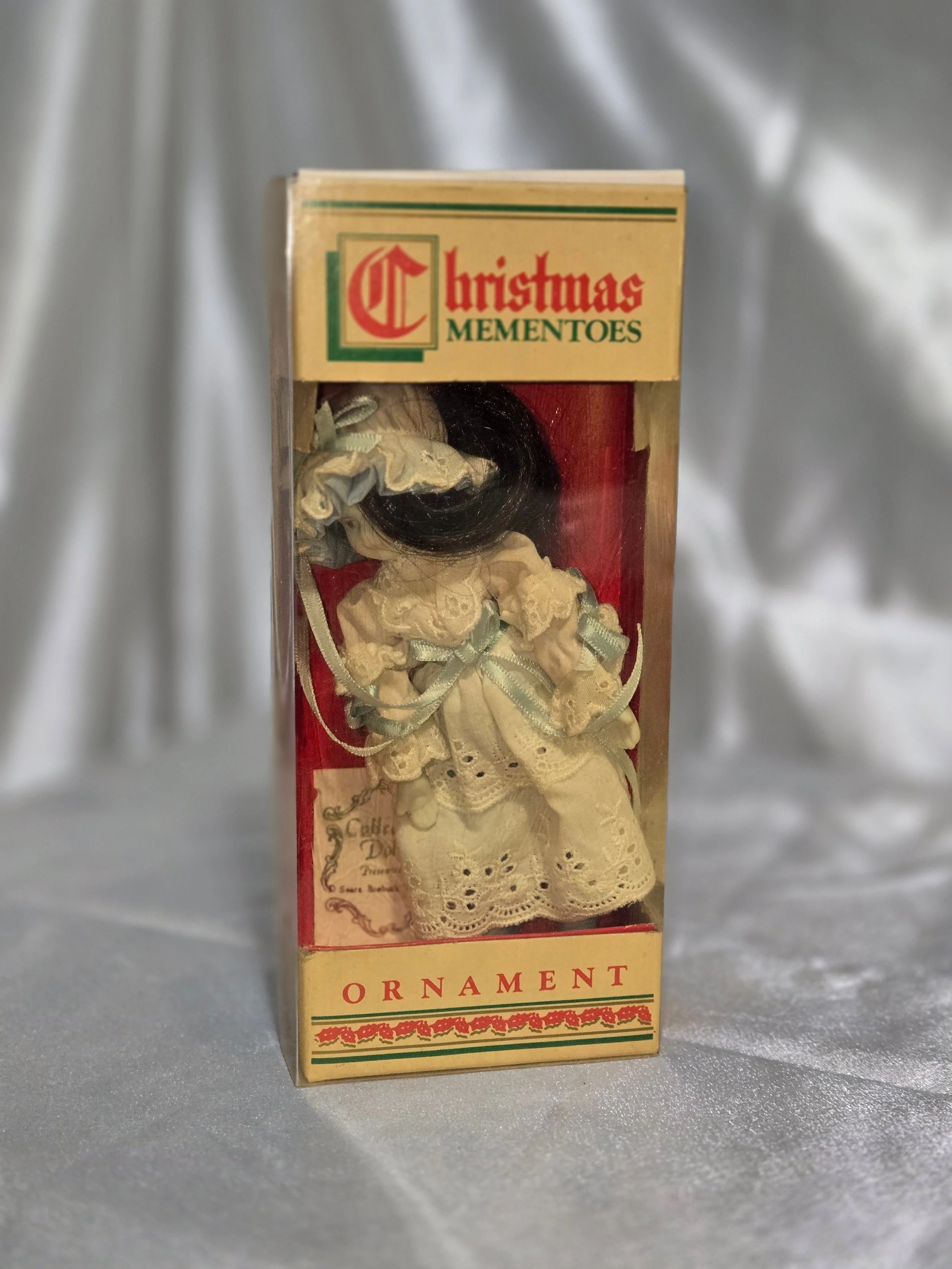 Vintage Christmas Mementoes Porcelain Doll Ornament Trio