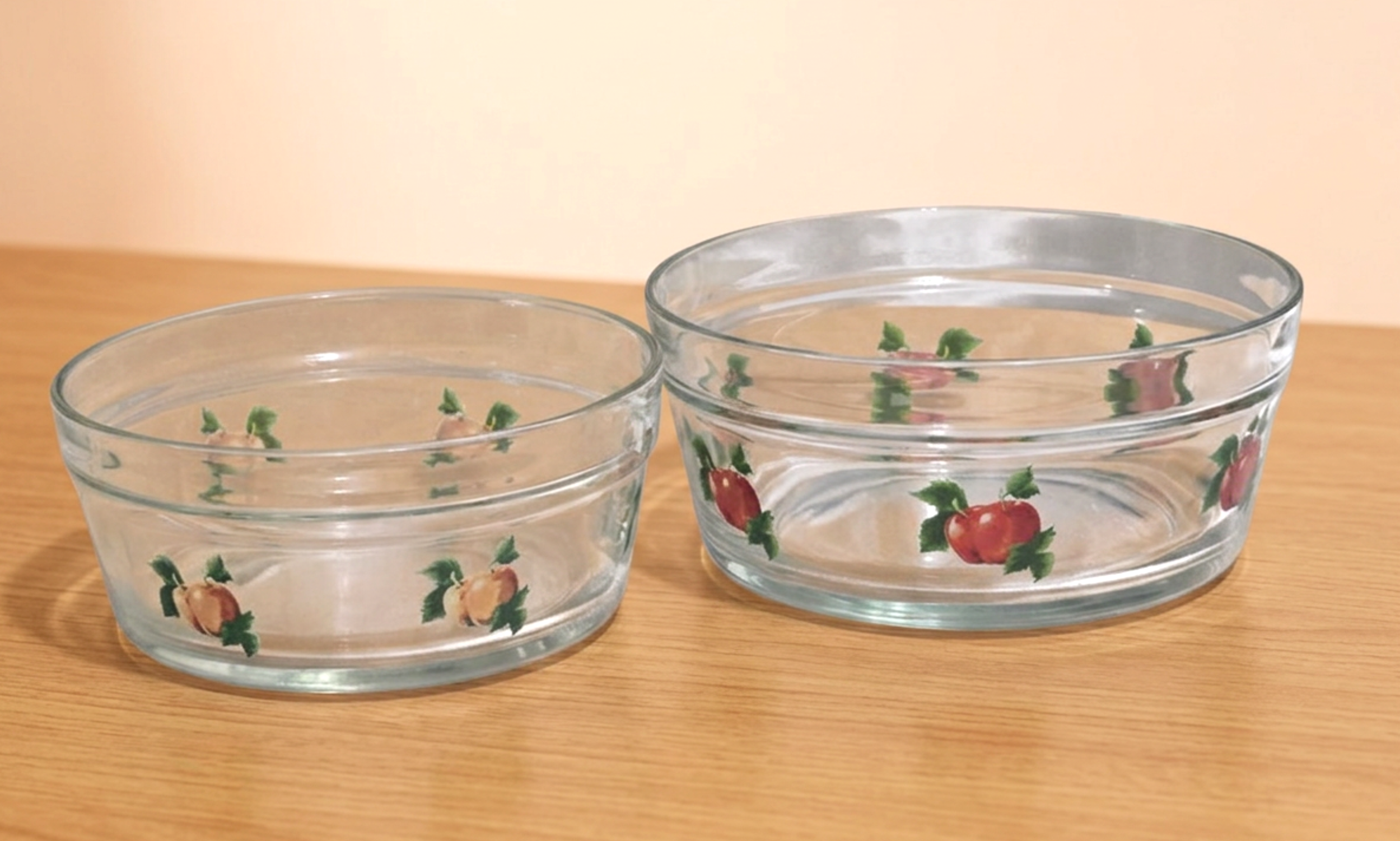 Vintage Fruit Glass Set • Apple Peach Decal Serving Bowls (2-Pack)