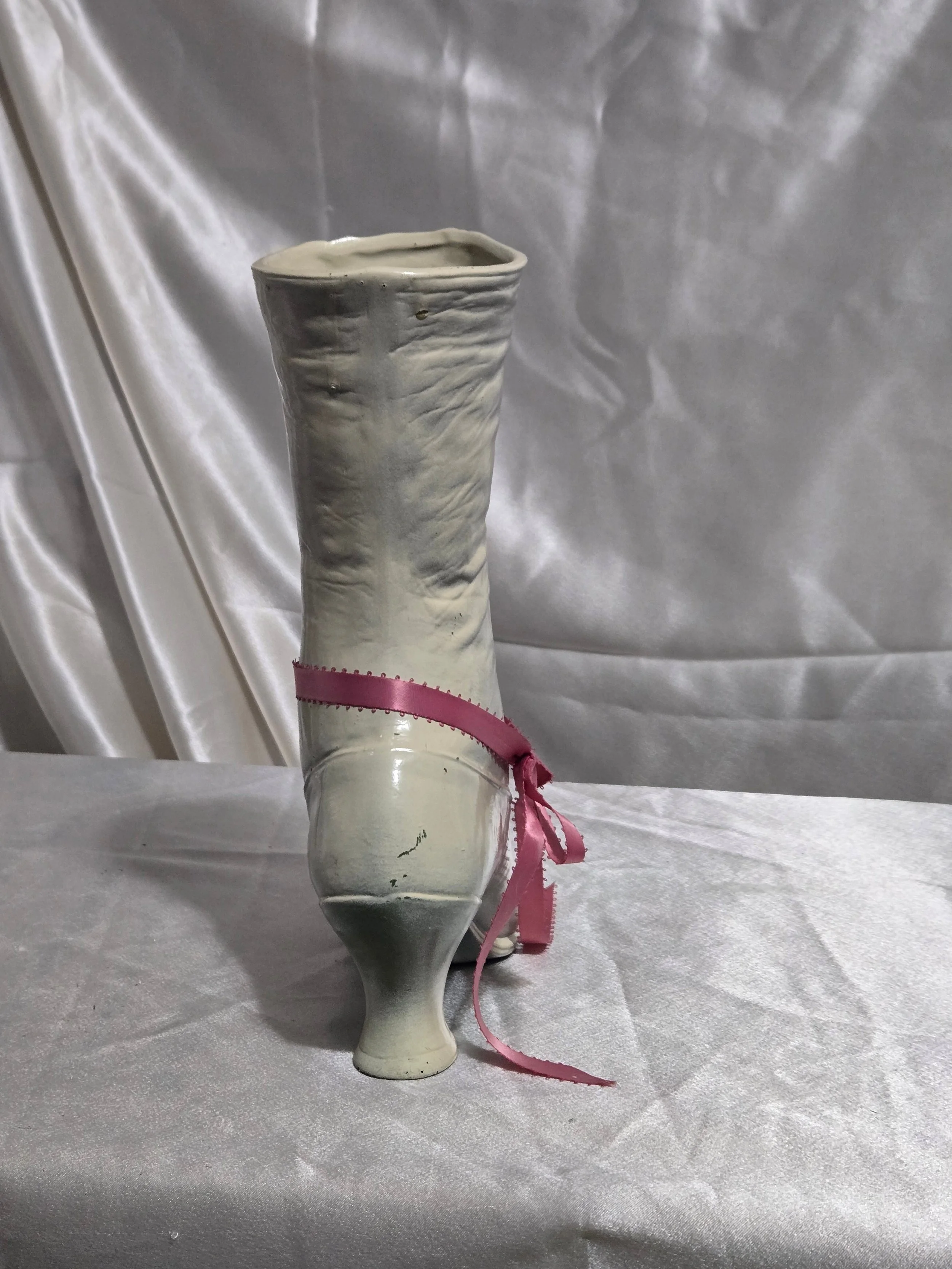 Midcentury ceramic Victorian boot, retro display collectible