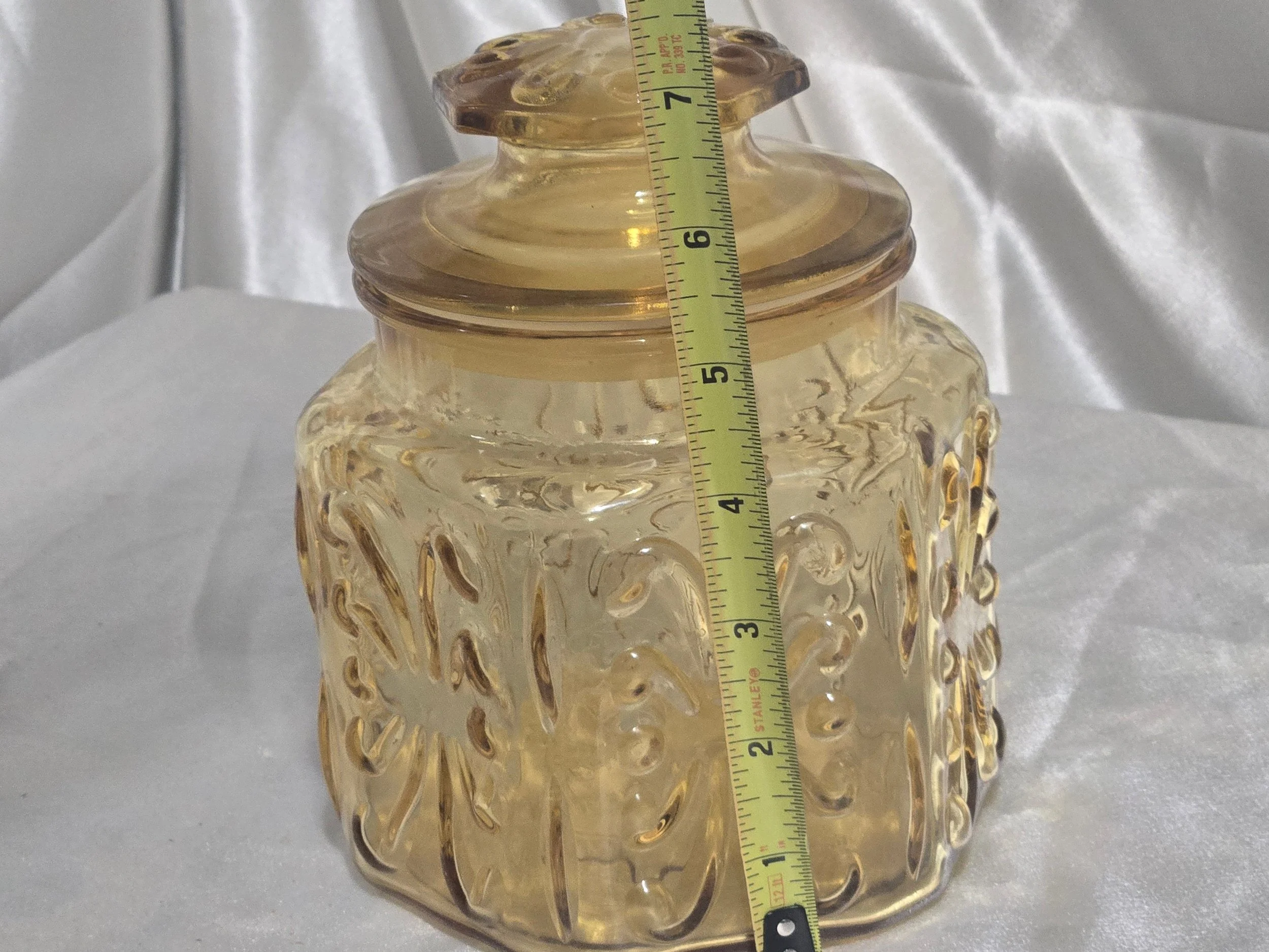 1970s amber glass kitchen jar with matching lid, boho vintage decor