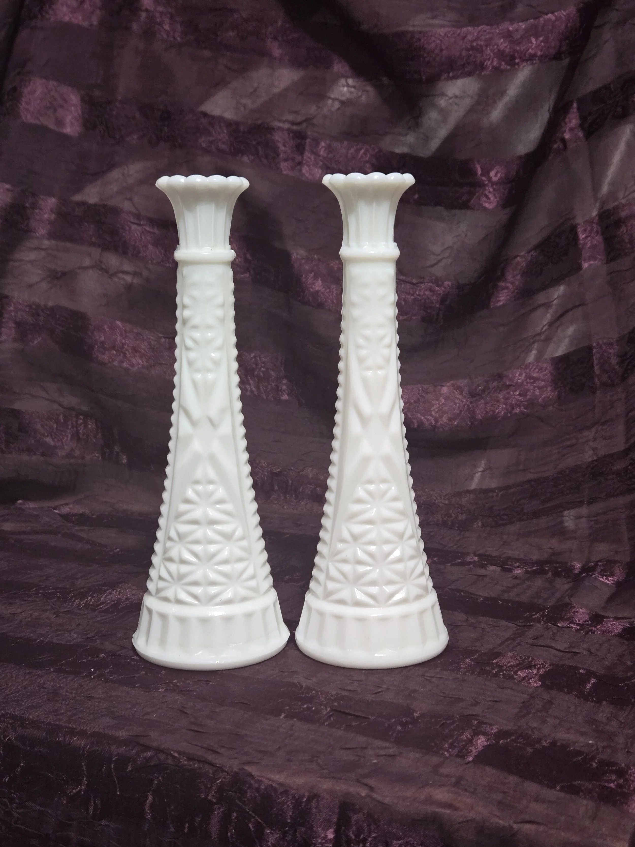 Vintage Stars & Bars Anchor Hocking Milk Glass Bud Vases