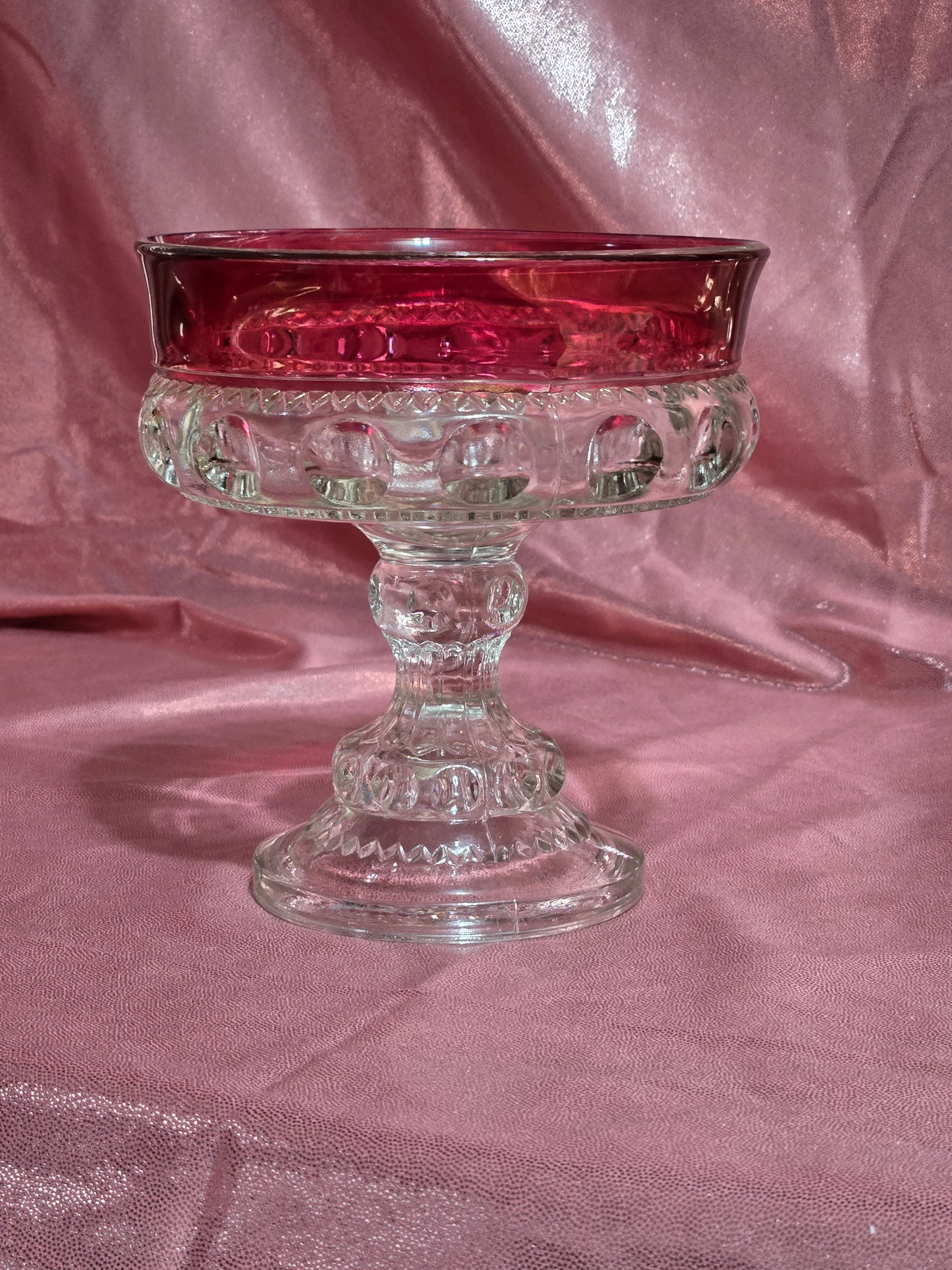Indiana Glass Kings Crown ruby flash compote