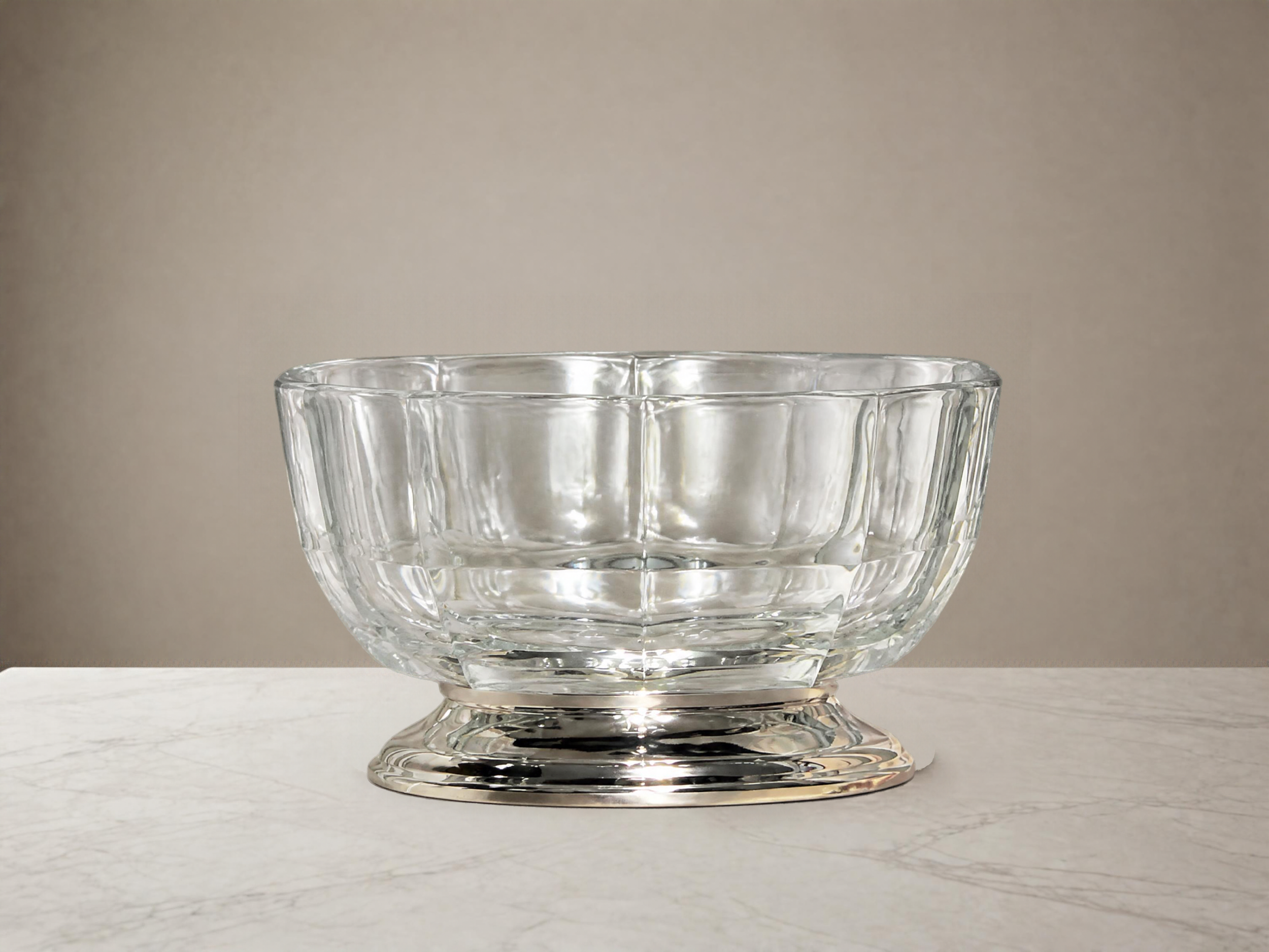 Vintage Faceted Crystal Serving Bowl with Silverplate Base, Heavy Glass Pedestal Centerpiece, Holiday Table Decor