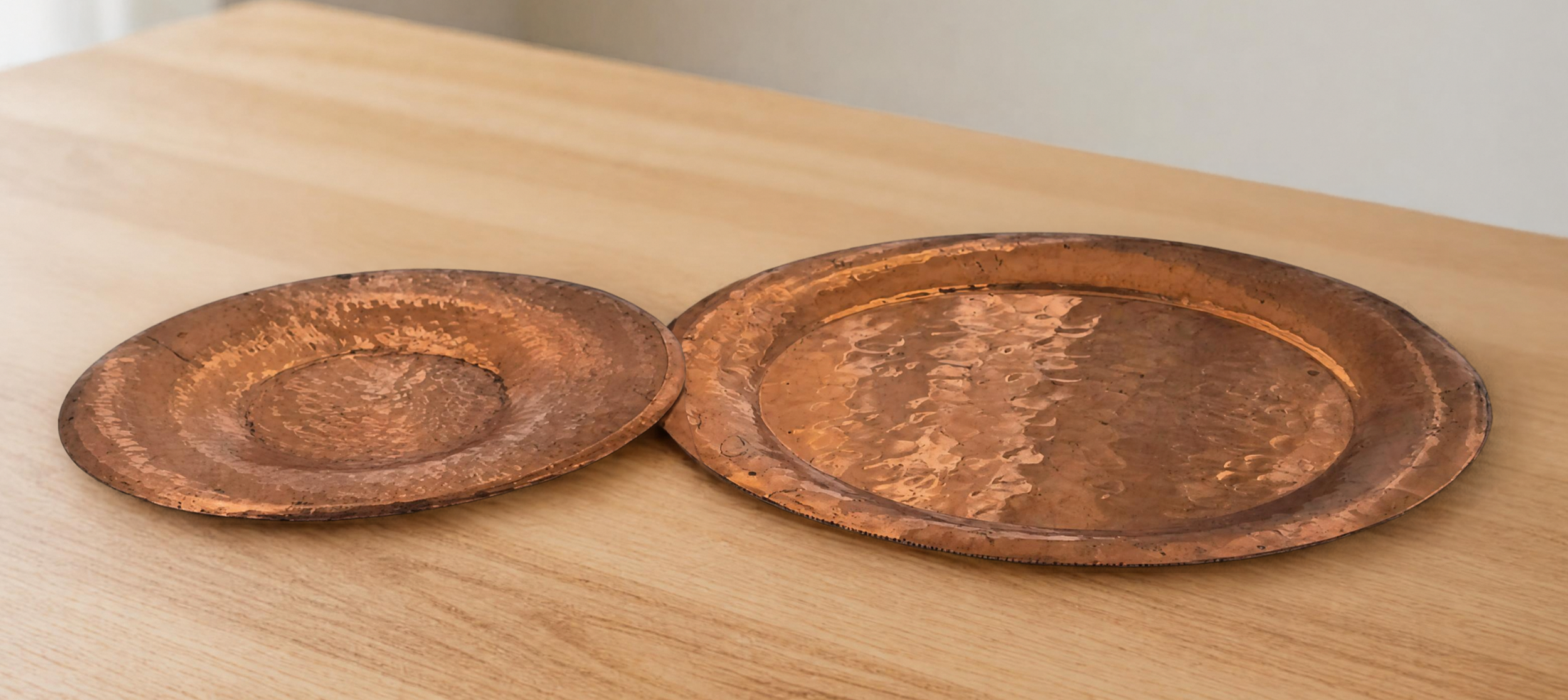 Vintage Turkish Hammered Copper Trays Set of 2, Made in Turkey, Copper Wall Decor, Rustic Kitchen Platters