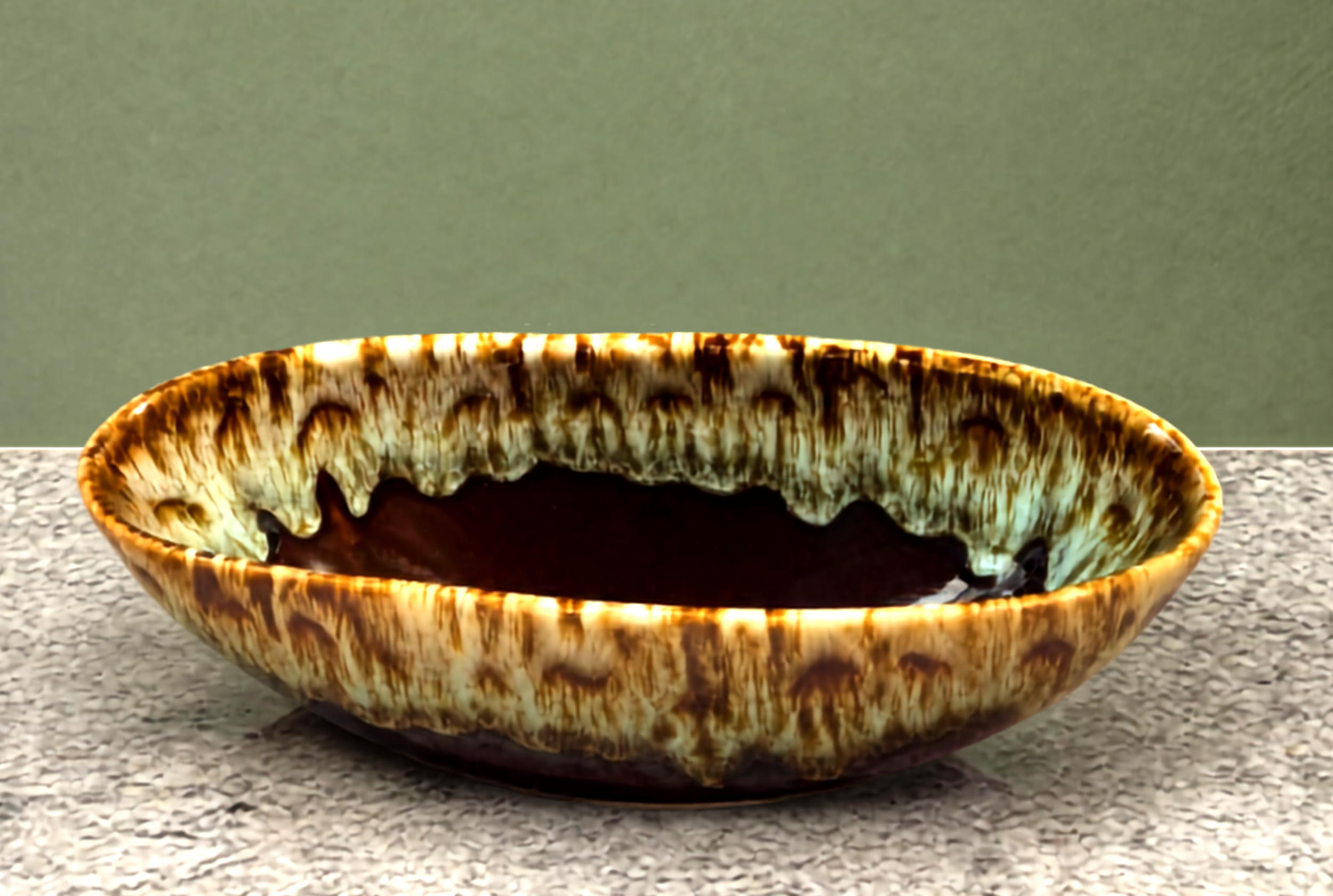 Vintage Brown Drip Glaze Pottery Bowl, Oval Ceramic Decorative Bowl, Mid Century Earth Tone Decor