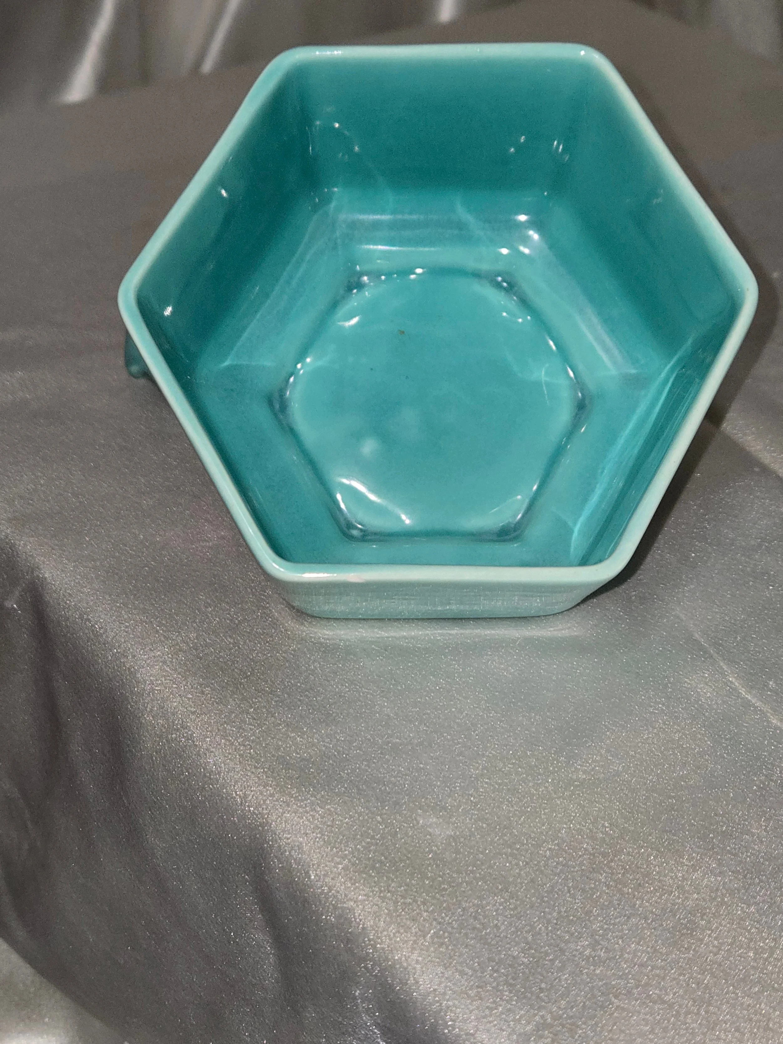Turquoise ceramic trinket box with lid removed