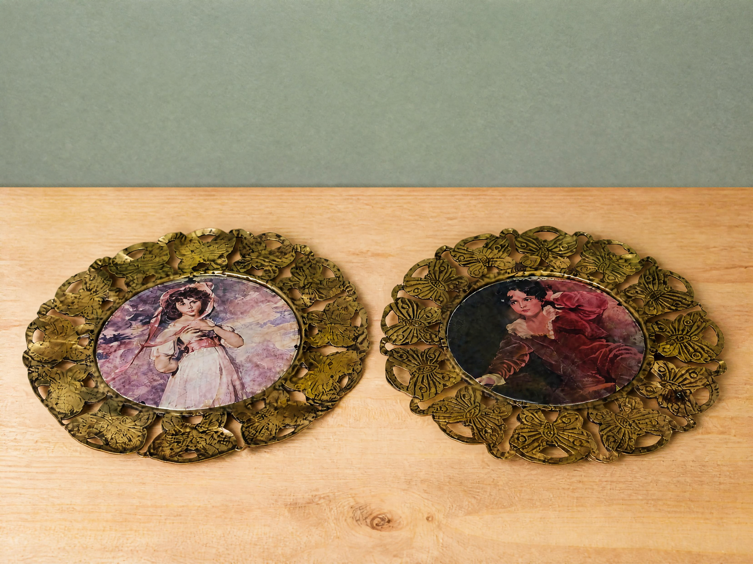Vintage Brass Butterfly Picture Frames – Pair