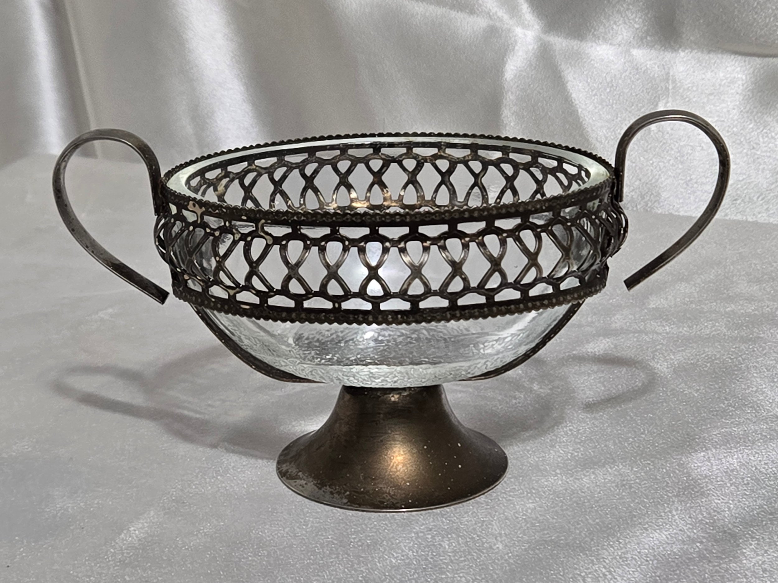 Vintage English Silver Plated Serving Dish with Glass Insert Pedestal Server