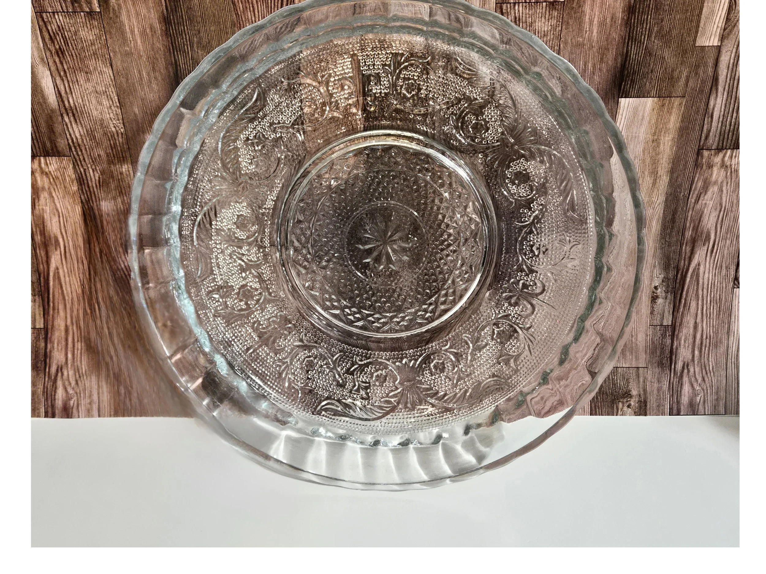 Vintage Fleur de Lis Pressed Glass Bowl: Indonesian Baroque Centerpiece