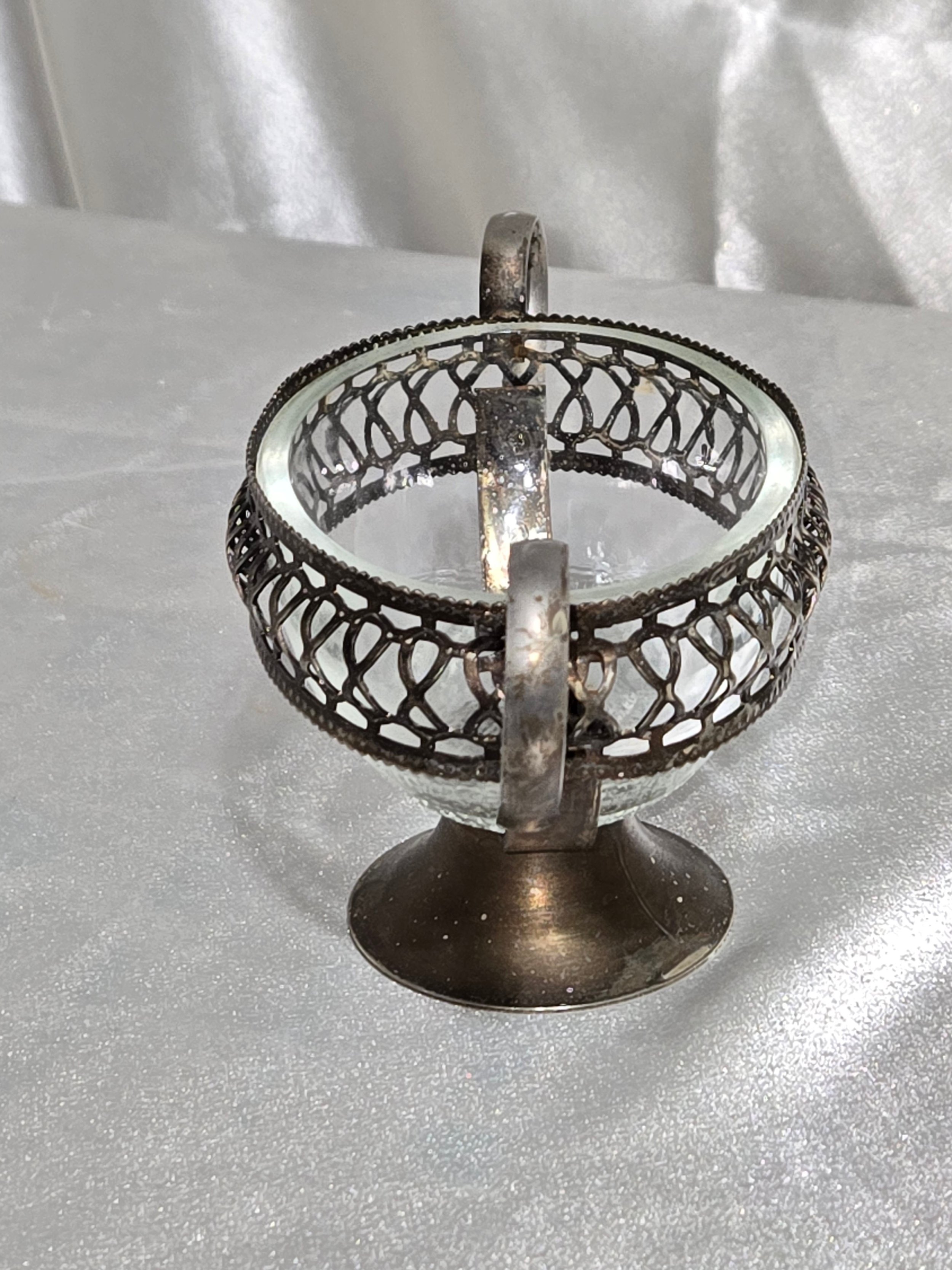 Vintage silver plate serving bowl side view