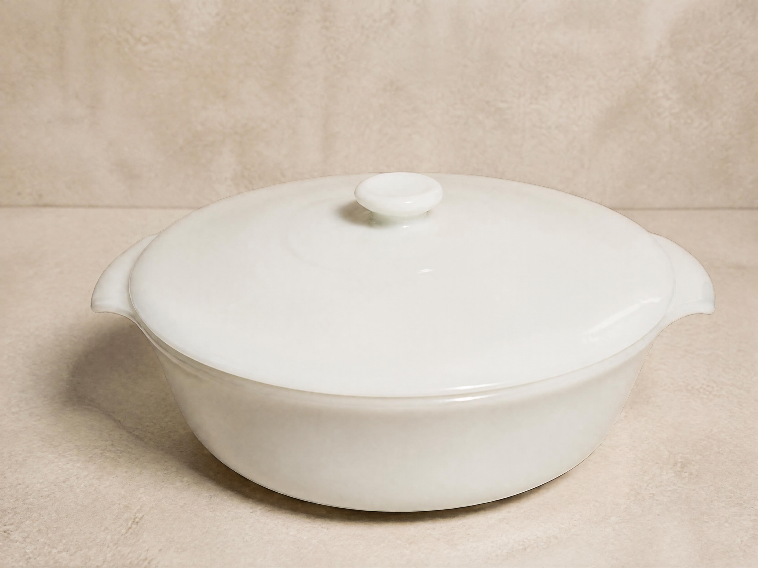 Vintage Fire King 438 Milk Glass Covered Casserole Dish, White 2 Qt Ovenware with Lid, Anchor Hocking
