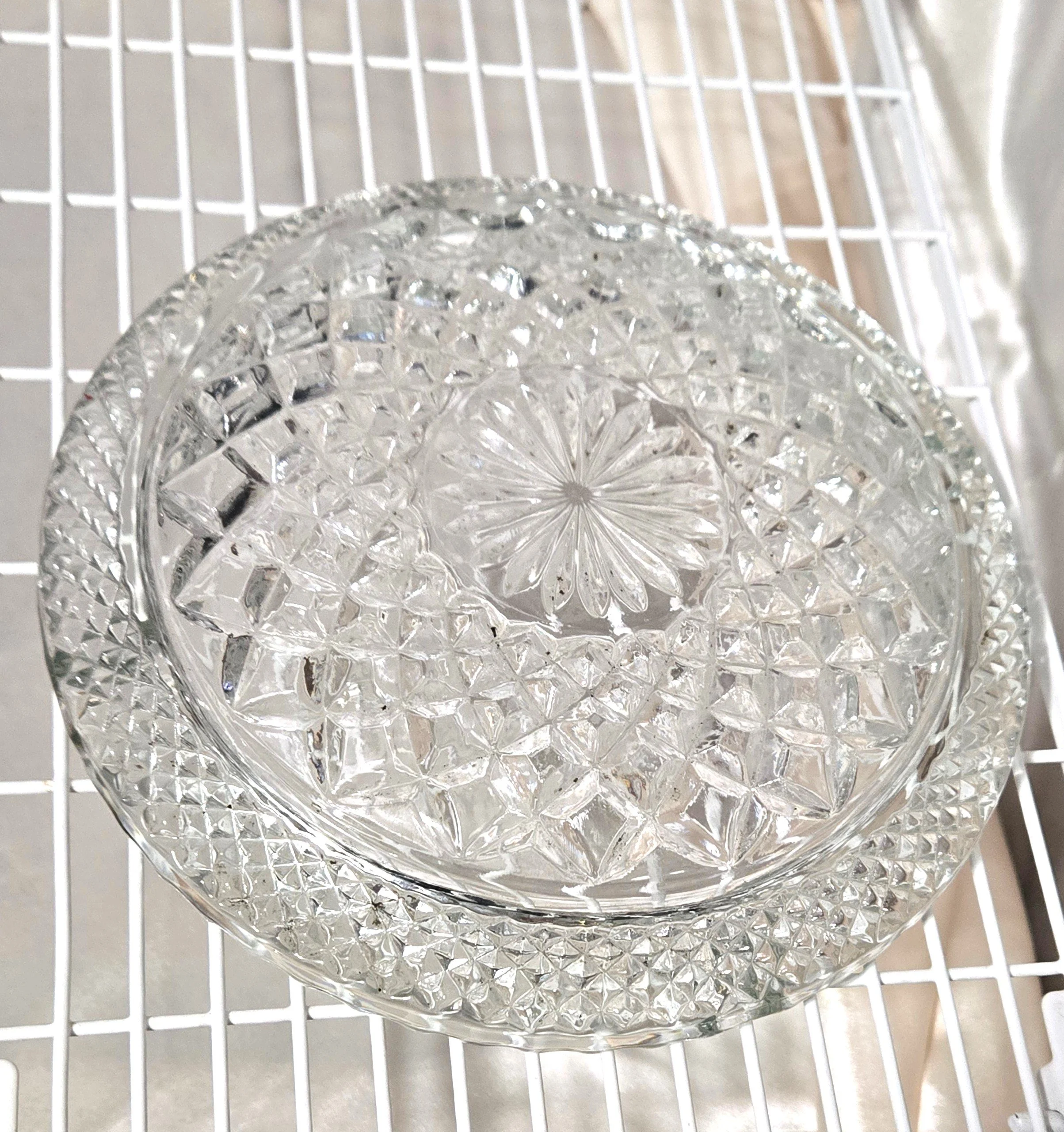Anchor Hocking Wexford Diamond Cut Ashtray | Mid Century Pressed Glass Catchall Dish
