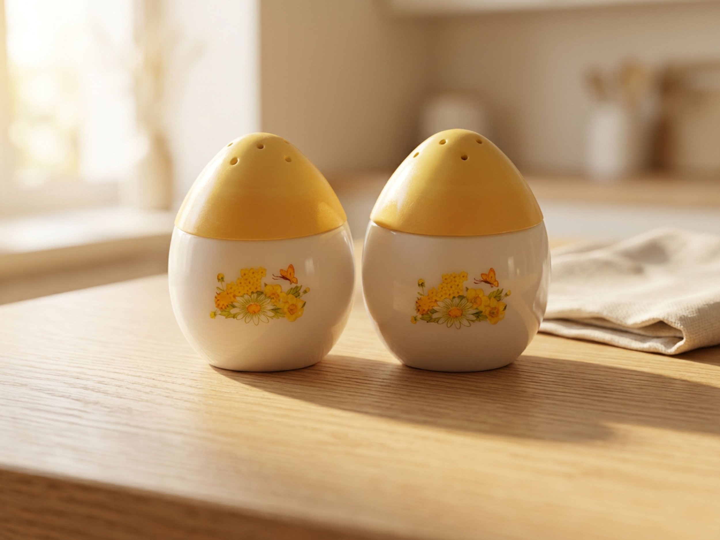 Vintage Avon Egg Salt Pepper Shakers Milk Glass Yellow Buttercup Floral