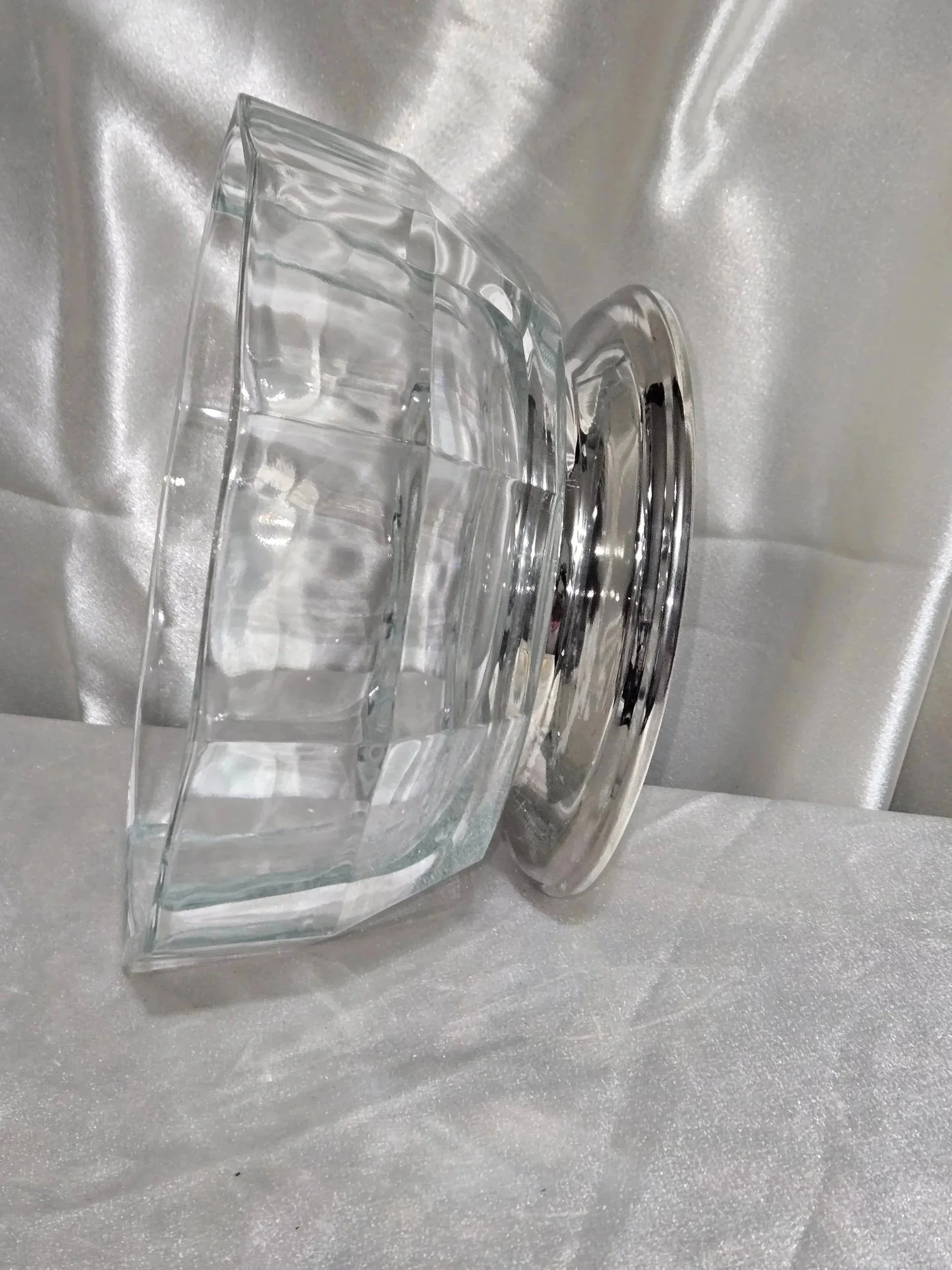 Cut crystal pedestal bowl side view