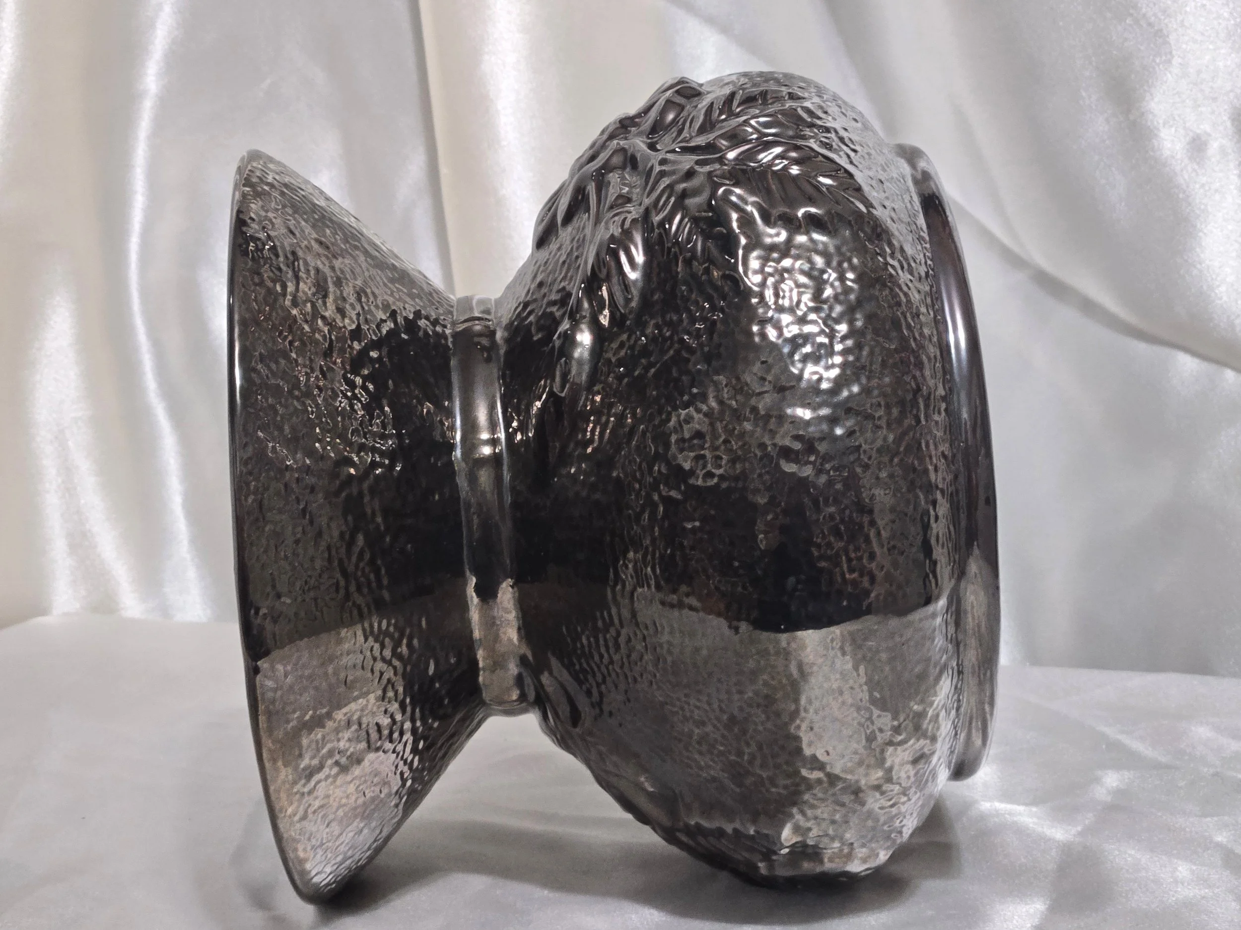 Textured vintage art pottery vase glossy black finish