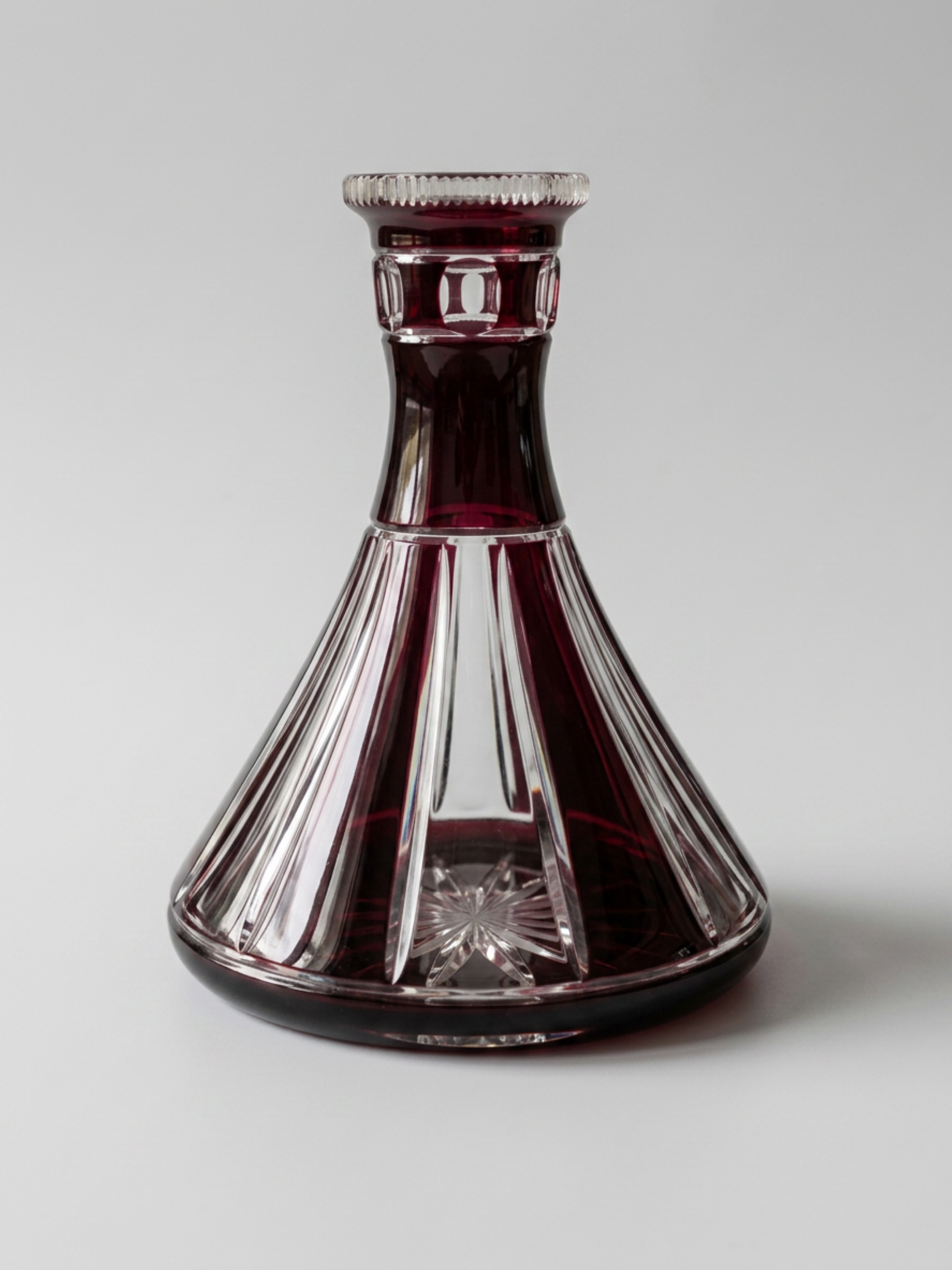 Antique Bohemian Ruby Cut to Clear Glass Vessel Vase Decanter Base