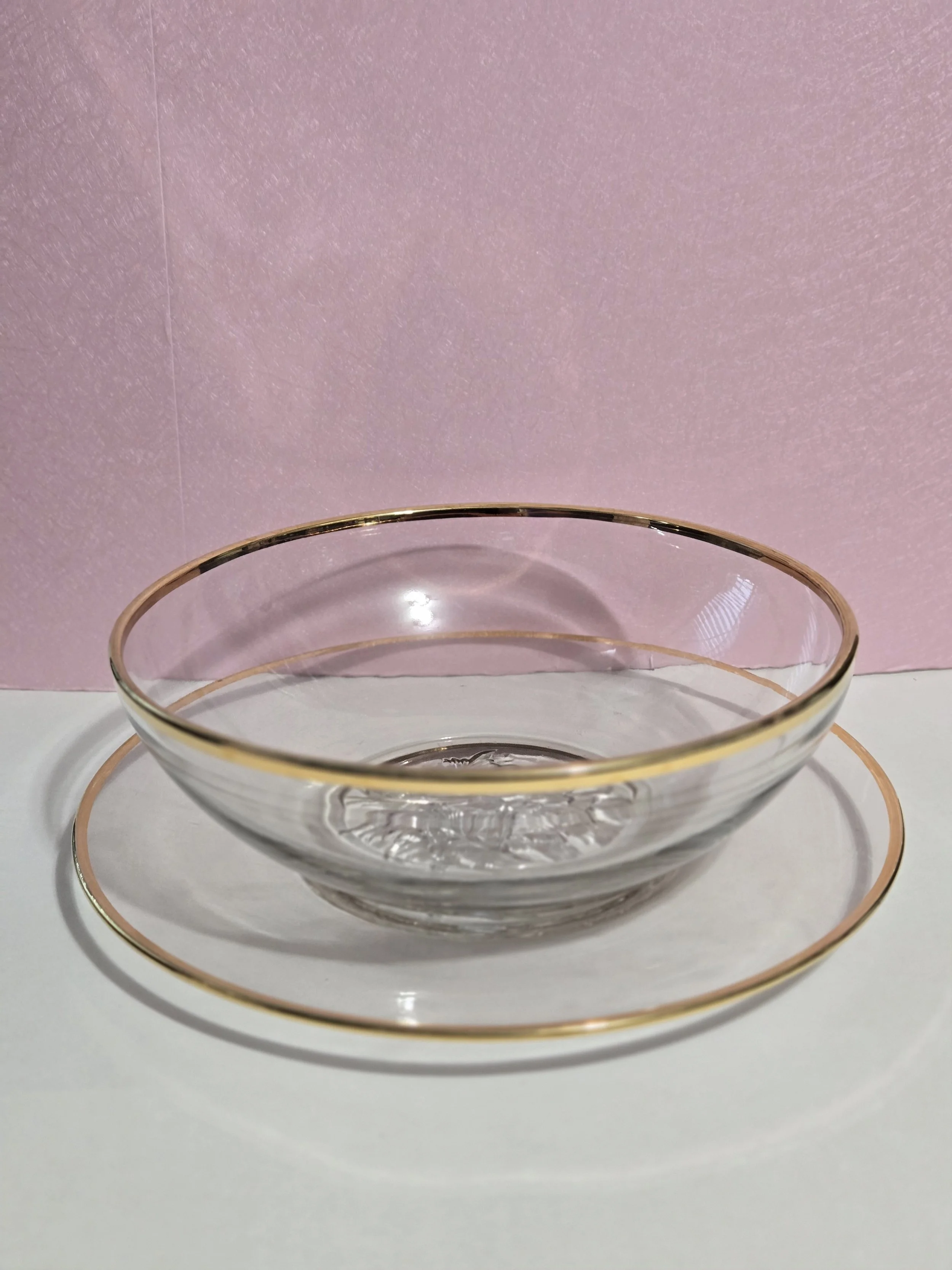Vintage Gailstyn It’s a Dilly Bowl & Platter Set • Gold Rim Floral Glass Serving Set • 1960s Mid Century