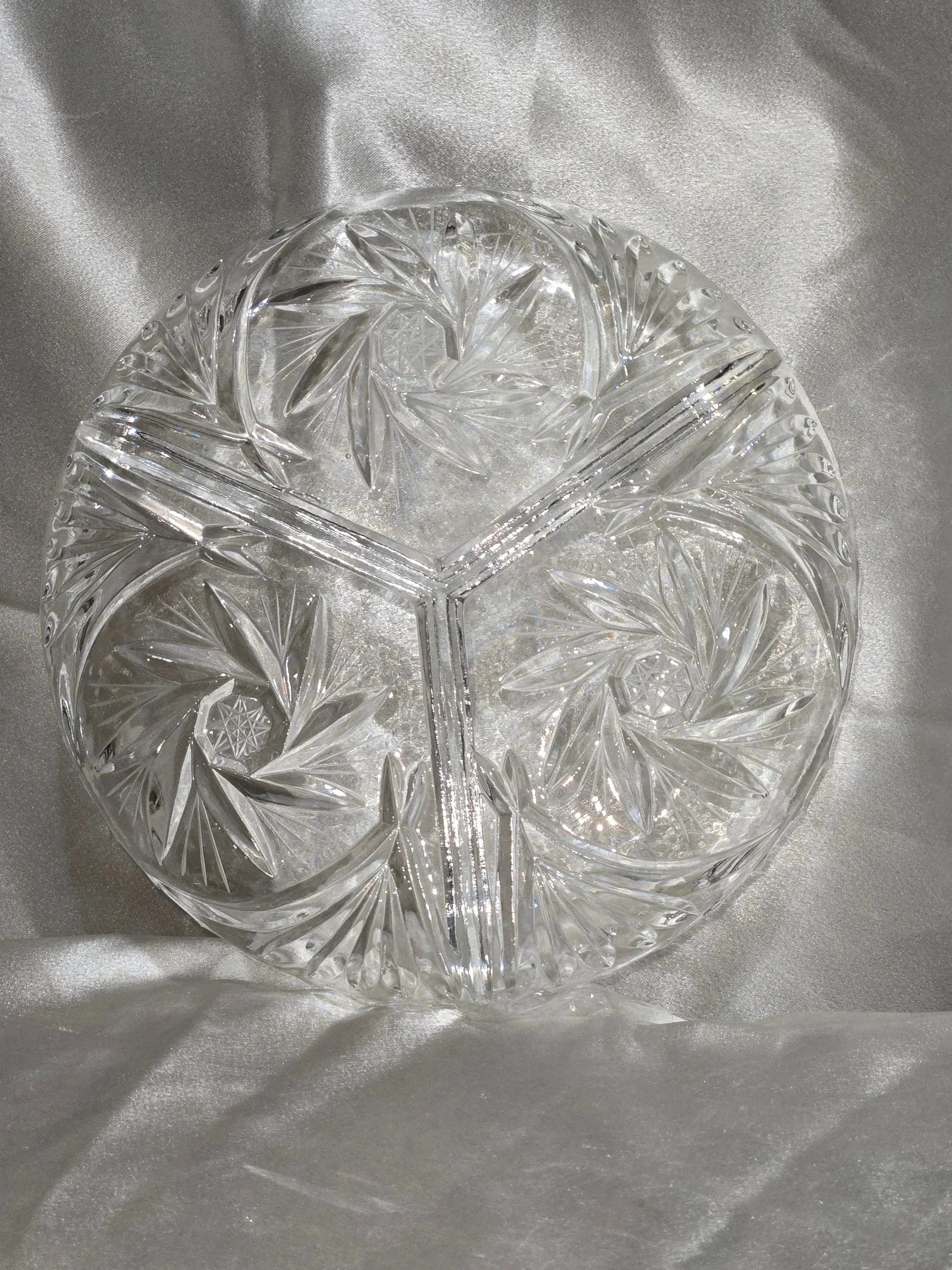 Vintage crystal sectioned dish close up