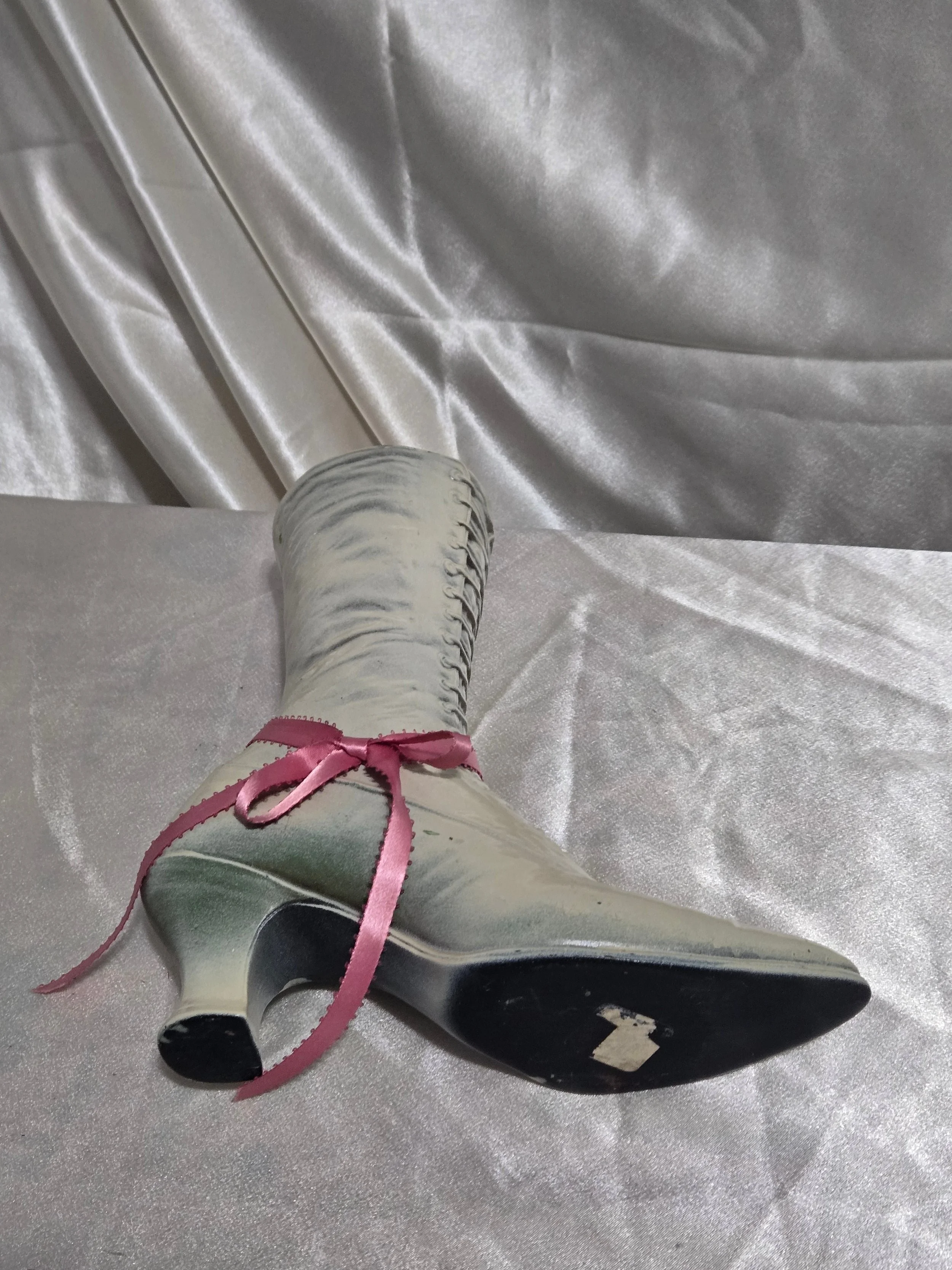 Midcentury ceramic Victorian boot, retro display collectible