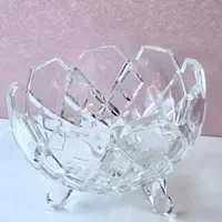 Vintage 3 Footed Crystal Glass Candy Bowl • Faceted Geometric Rim Clear Glass Dish