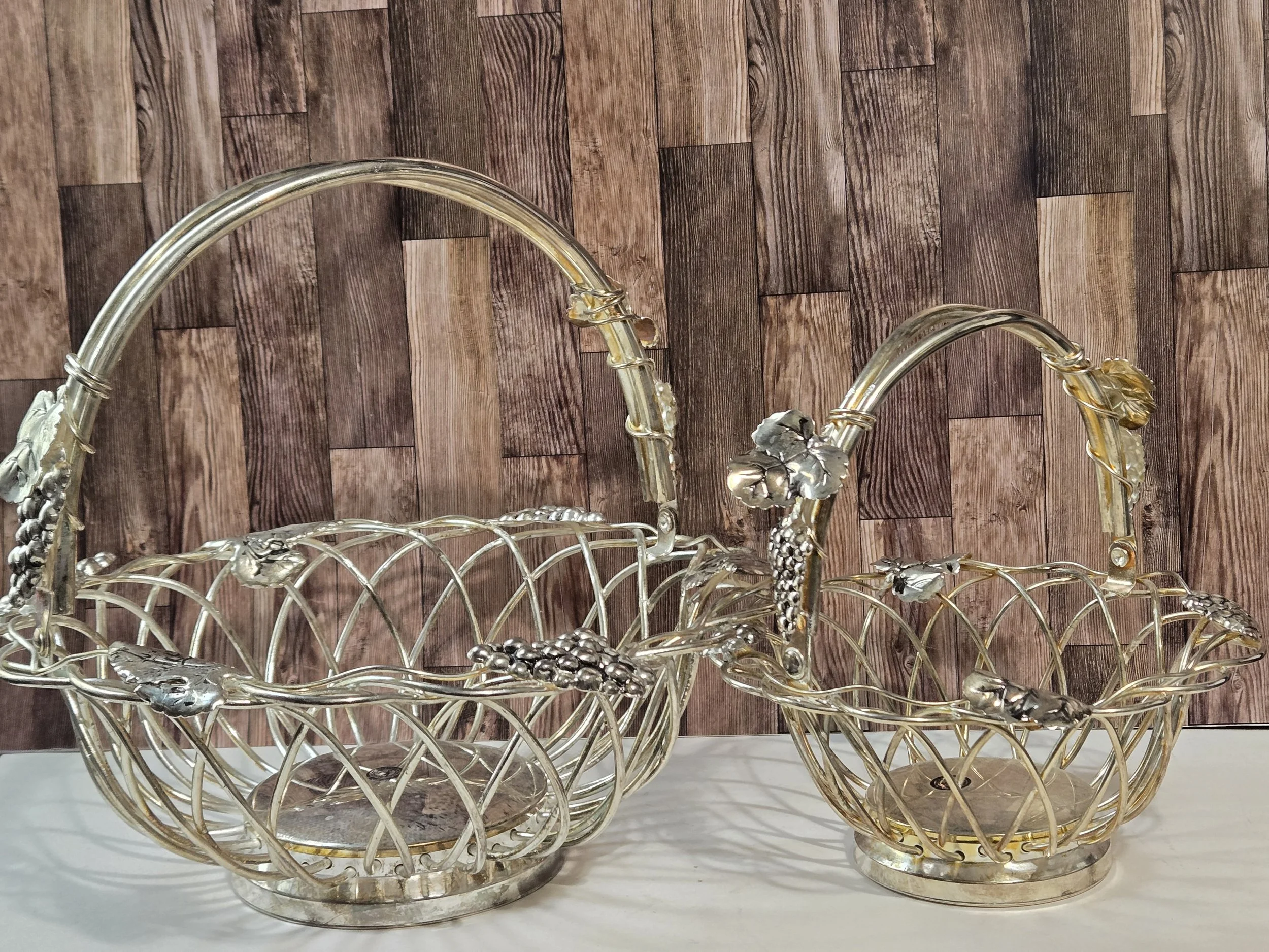 Vintage Godinger Silver Plate Grapevine Baskets Set of 2