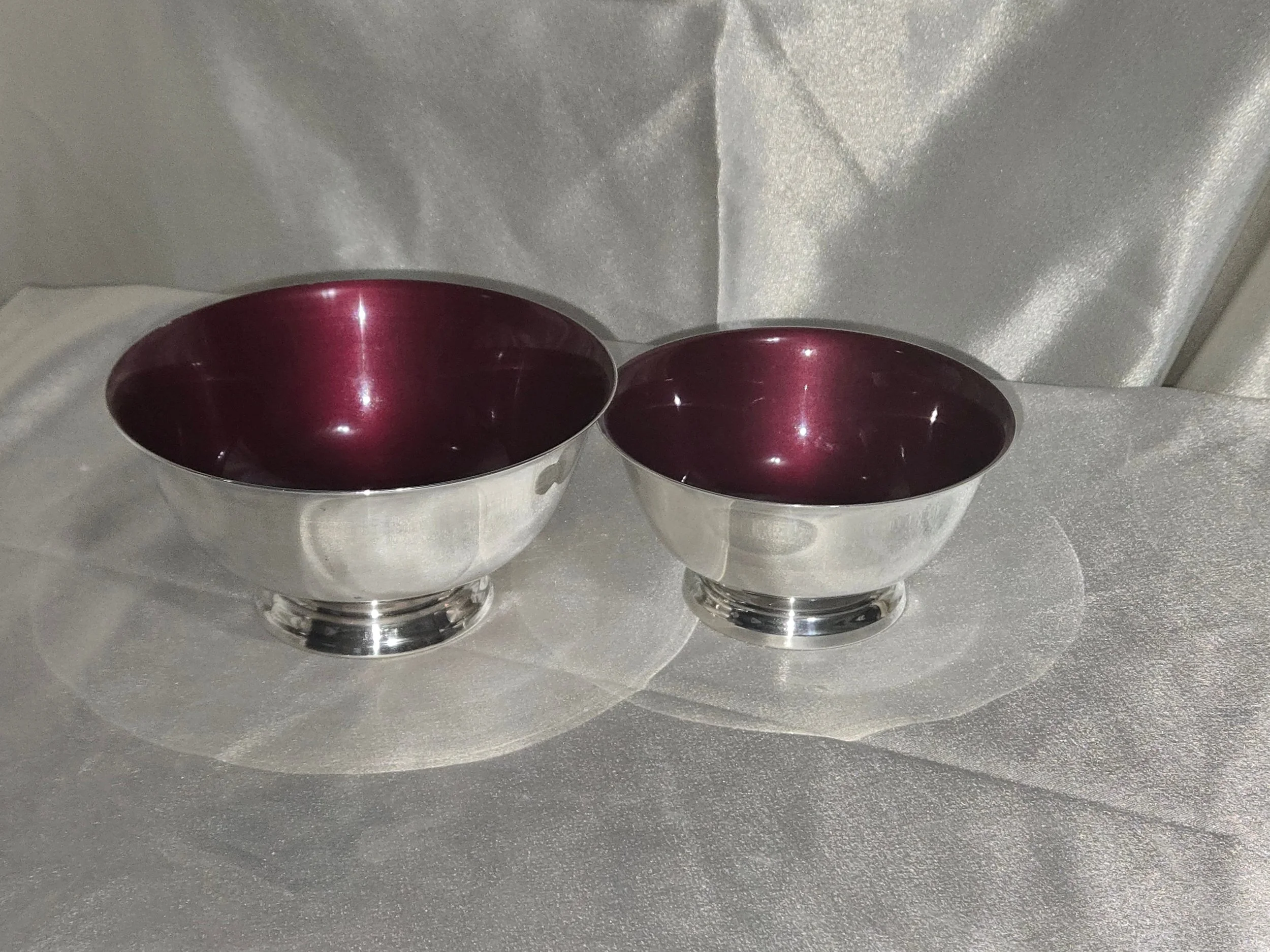Vintage Reed & Barton Silver Plate Bowls with Ruby Red Enamel – Pair