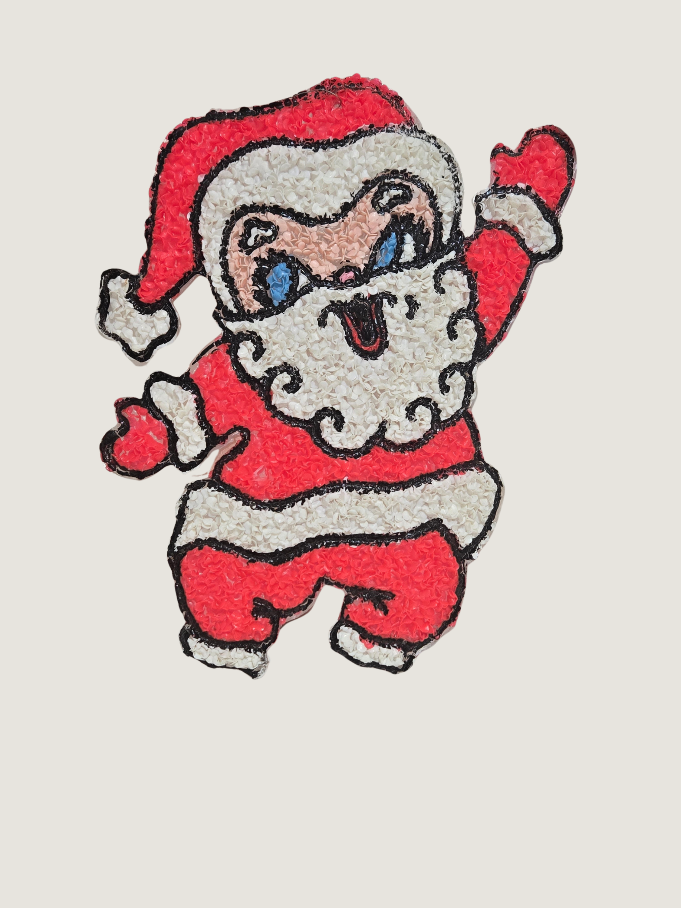Vintage Santa Claus Popcorn Plastic Christmas Wall Hanging | Retro Kitsch Holiday Decor 12 Inch