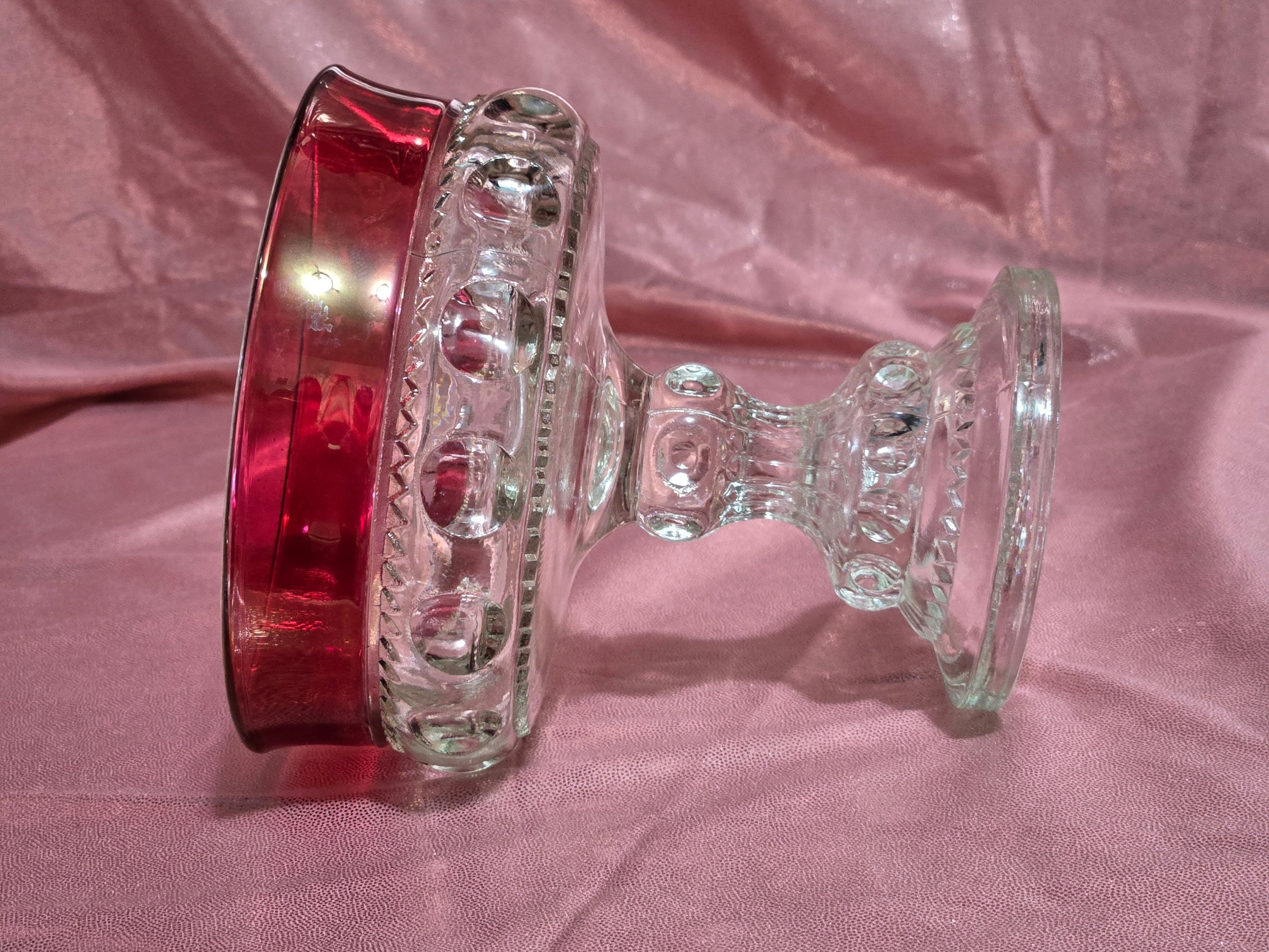 Vintage ruby flash glass pedestal bow