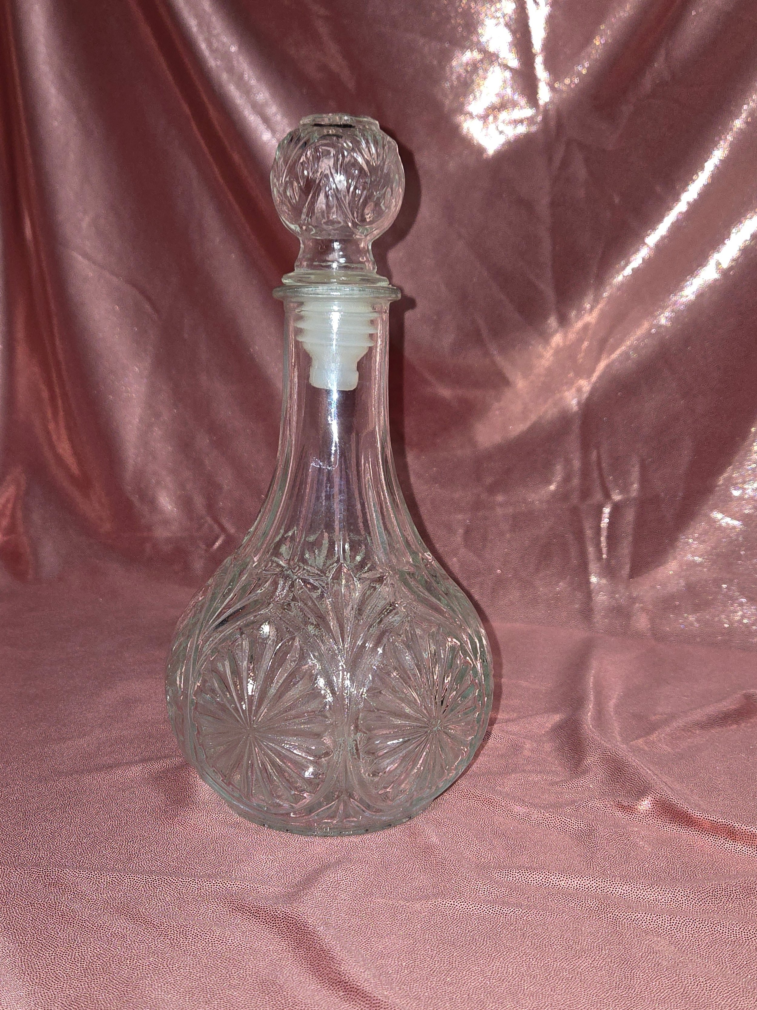 Vintage Cut Glass Decanter with Stopper • Starburst Pattern • Anchor Hocking Style • Retro Barware