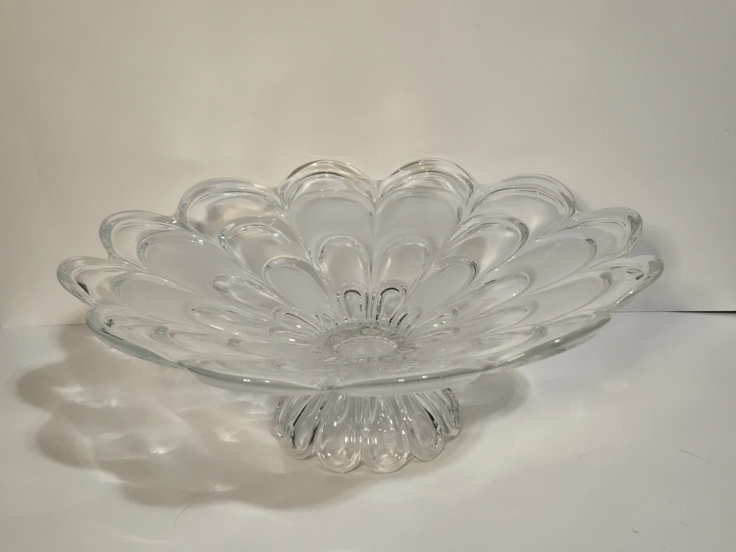 Vintage Clear Frosted Glass Pedestal Bowl • 13" Flower Centerpiece Compote
