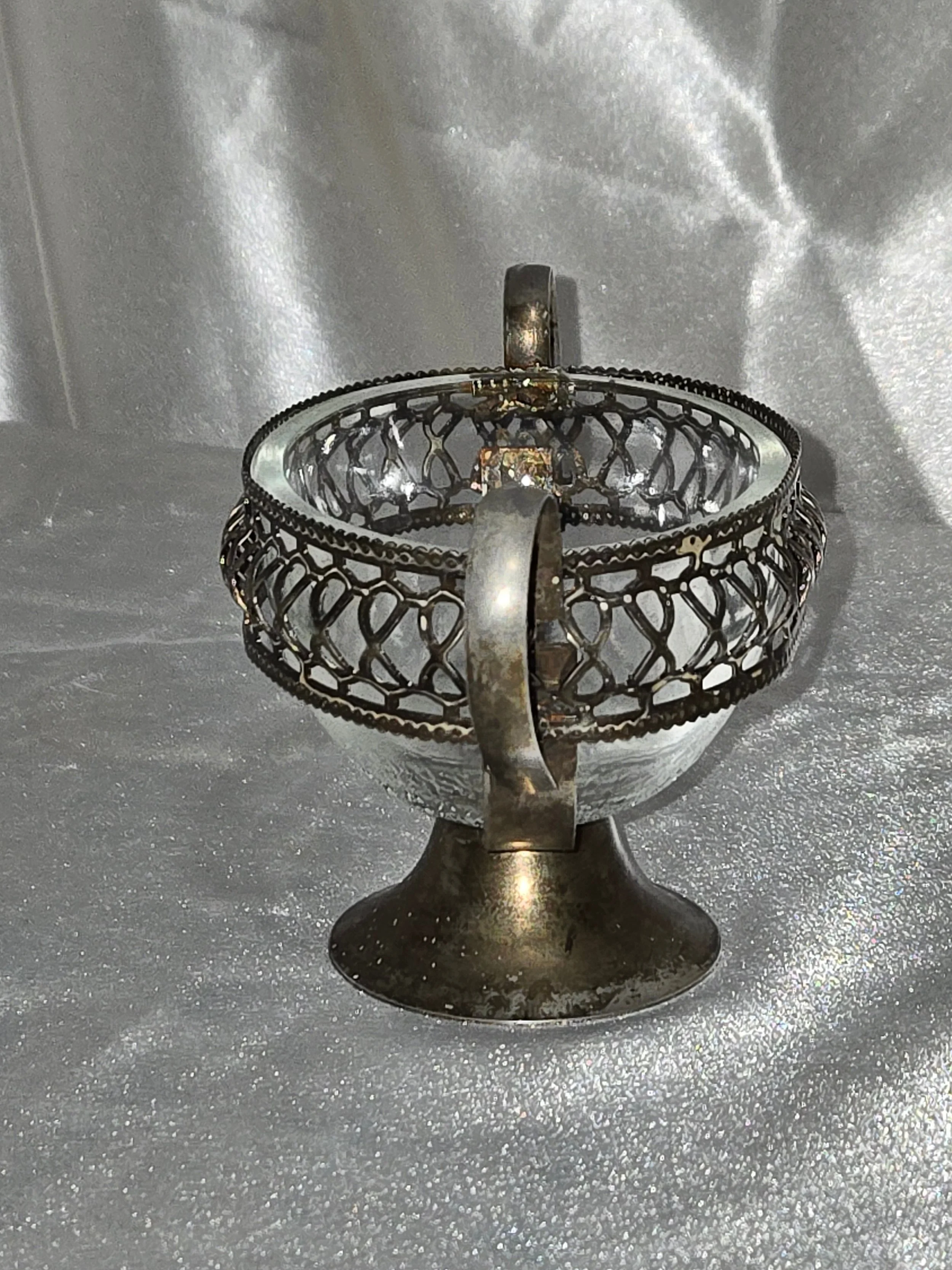 Silver plated pedestal server with pierced gallery