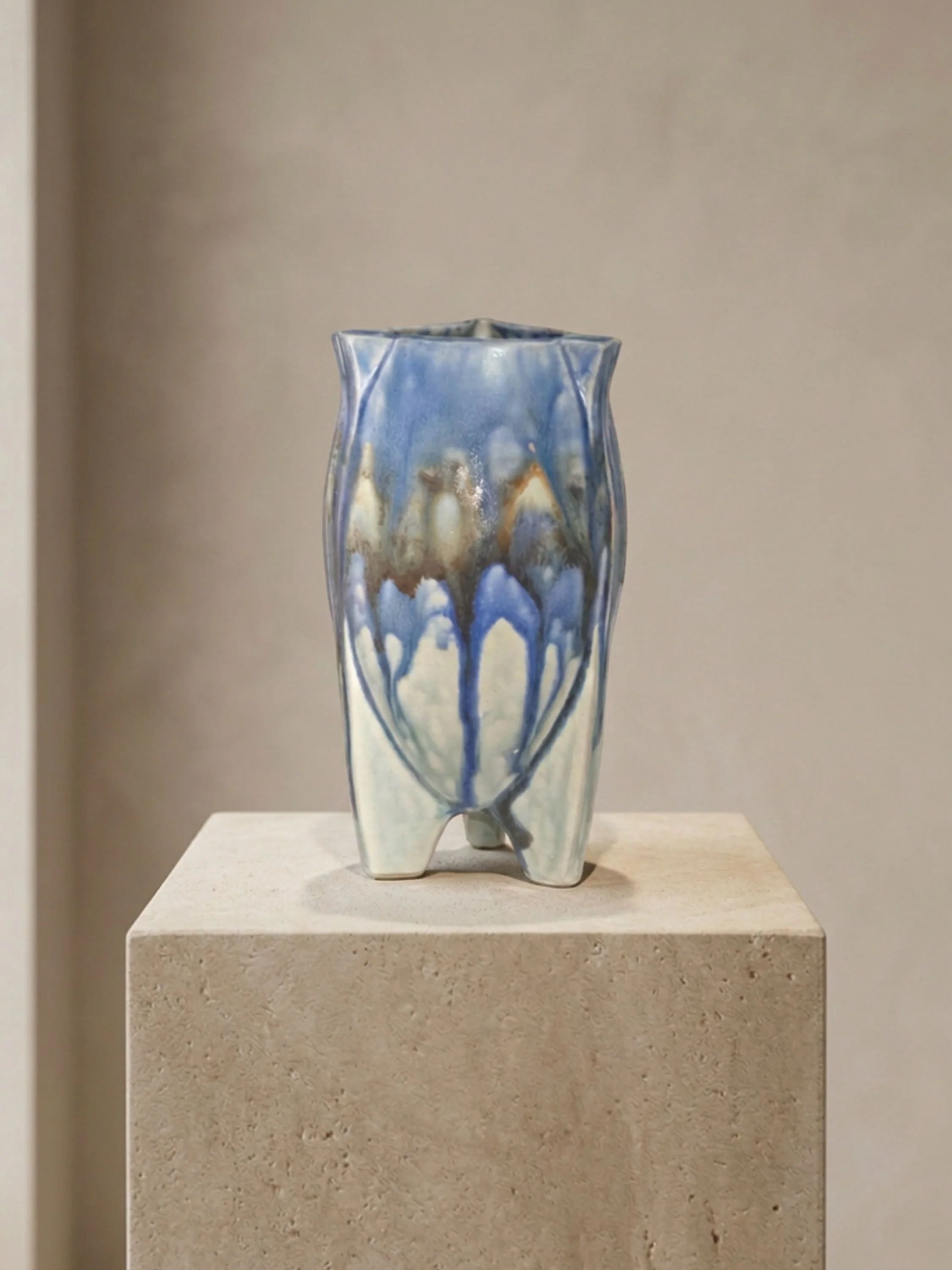 🩵 Mid Century Modern Atomic Vase Blue Drip Glaze Made in Japan