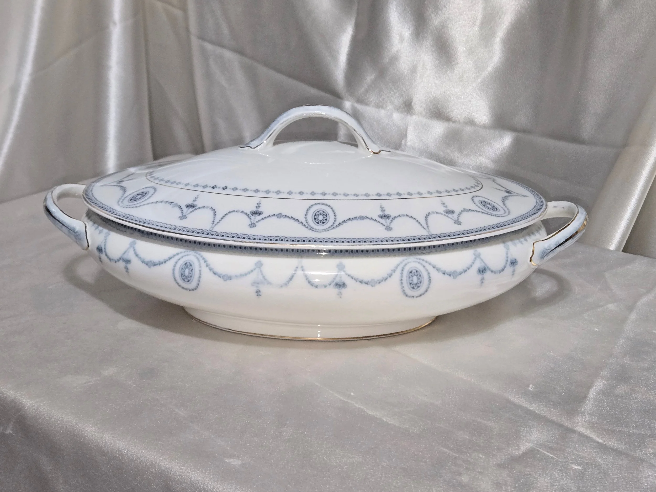 Antique Johnson Brothers Sultana Blue Covered Vegetable Dish c1900
