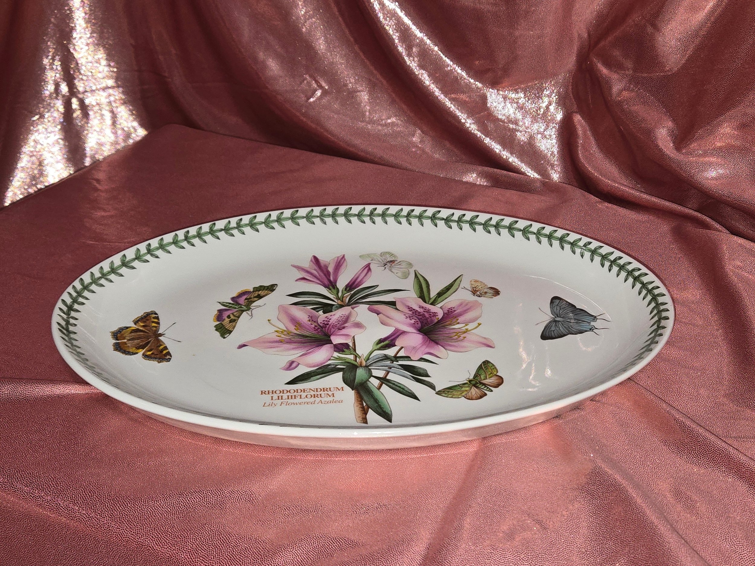 Vintage botanical serving platter with butterflies