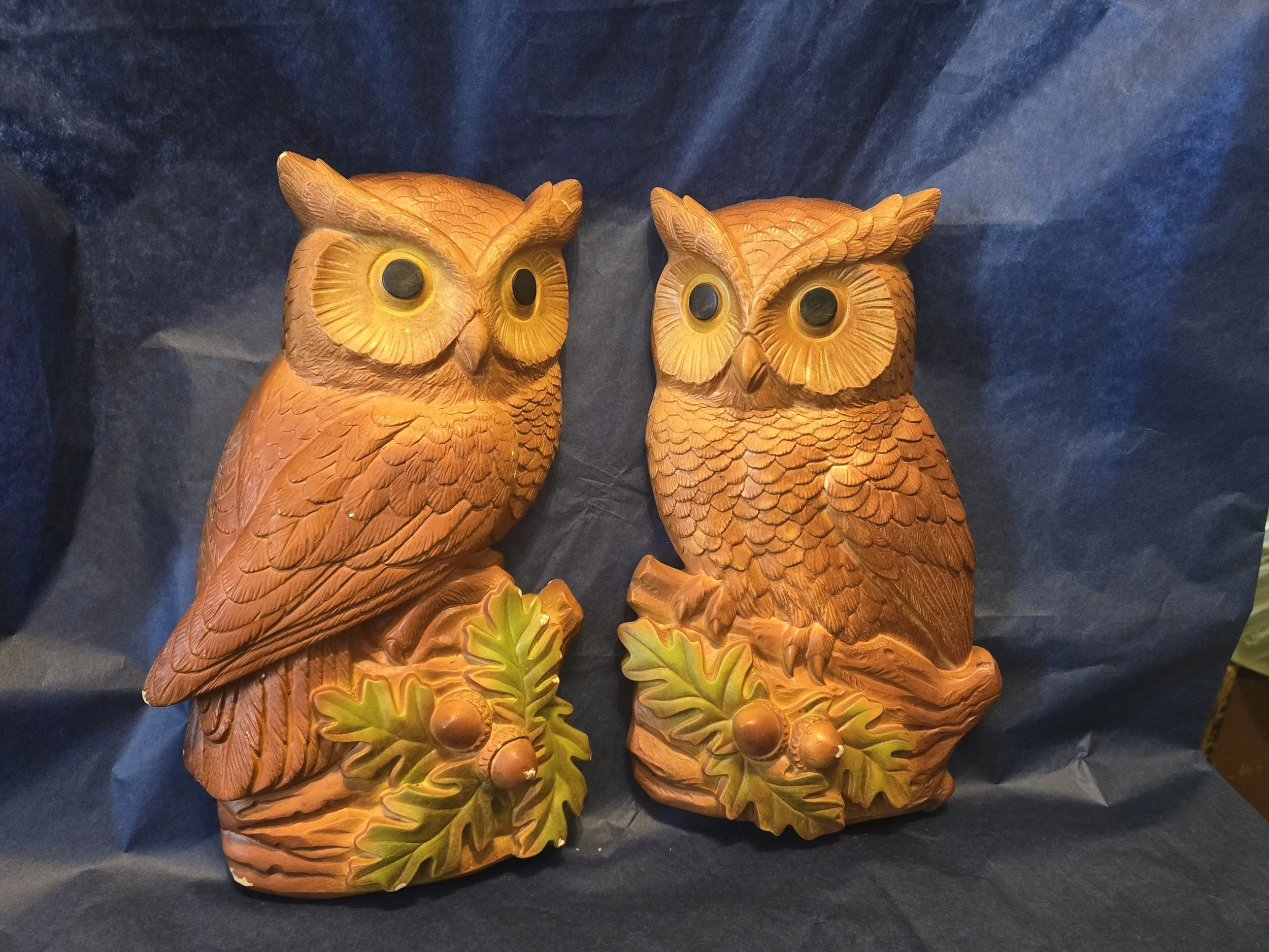 Vintage Miller Studio Owl Wall Plaques Set of 2 Hand Painted Chalkware 1981 Woodland Decor Retro Owls