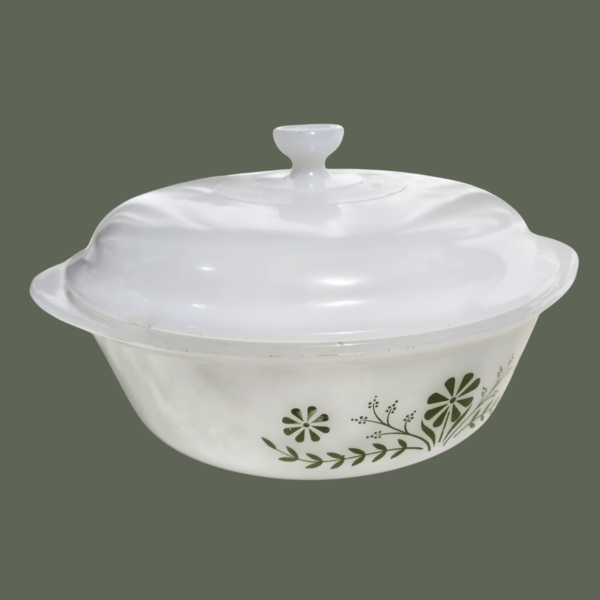 Vintage Glasbak - Primrose Dream - Green Daisy Baking Dish w lid