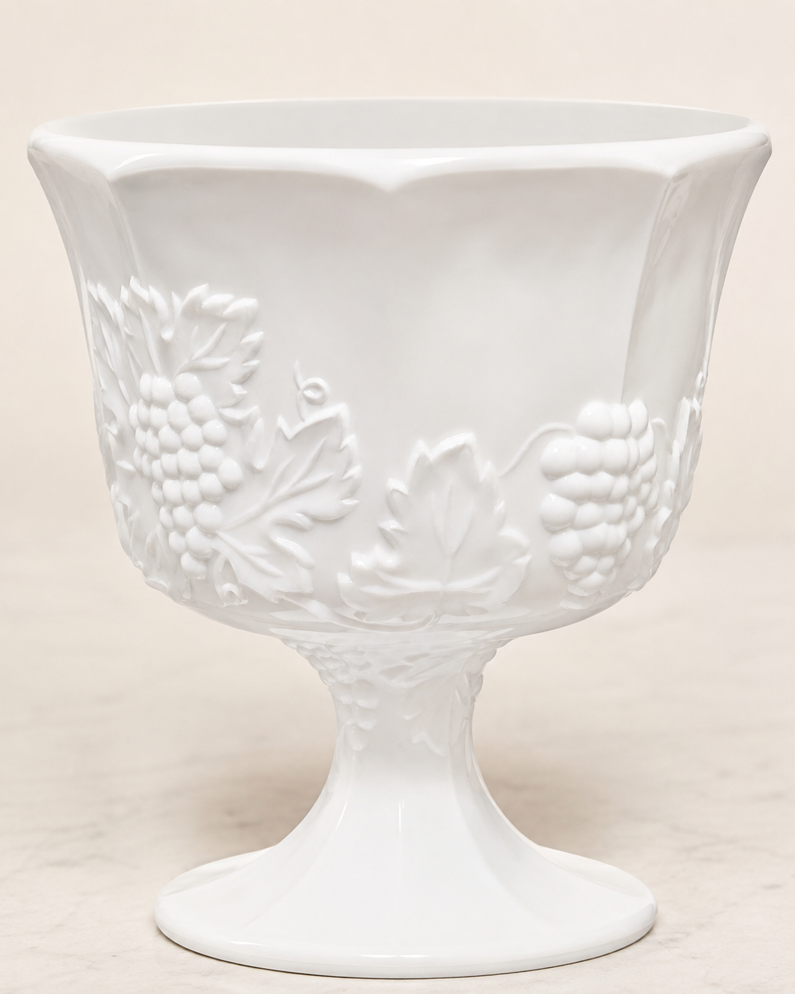 Vintage Indiana Glass Harvest Grape Milk Glass Footed Compote Bowl