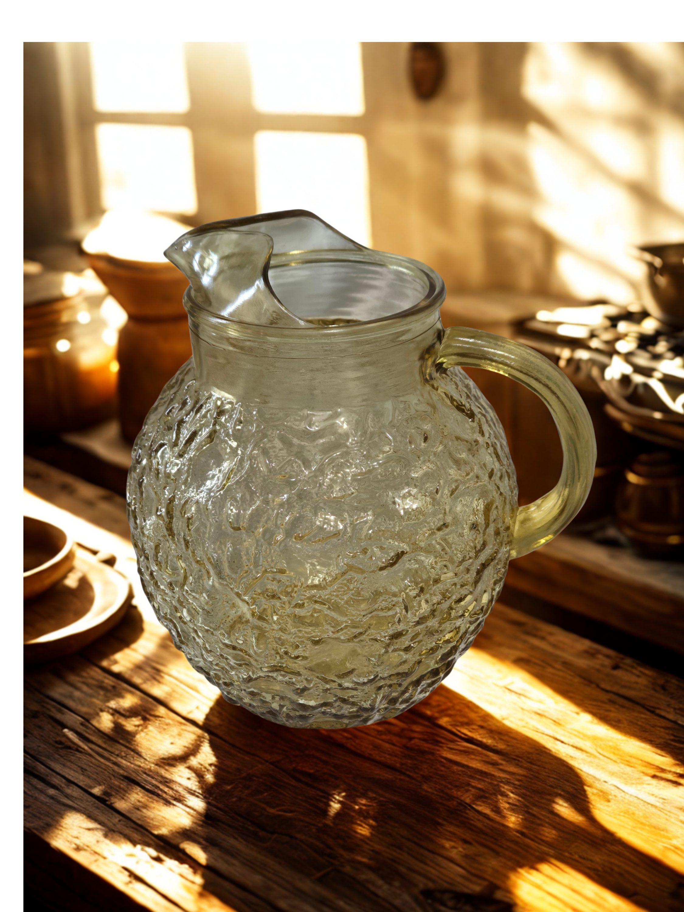 🍯 Anchor Hocking Lido Milano Amber Crinkle Glass Pitcher Vintage