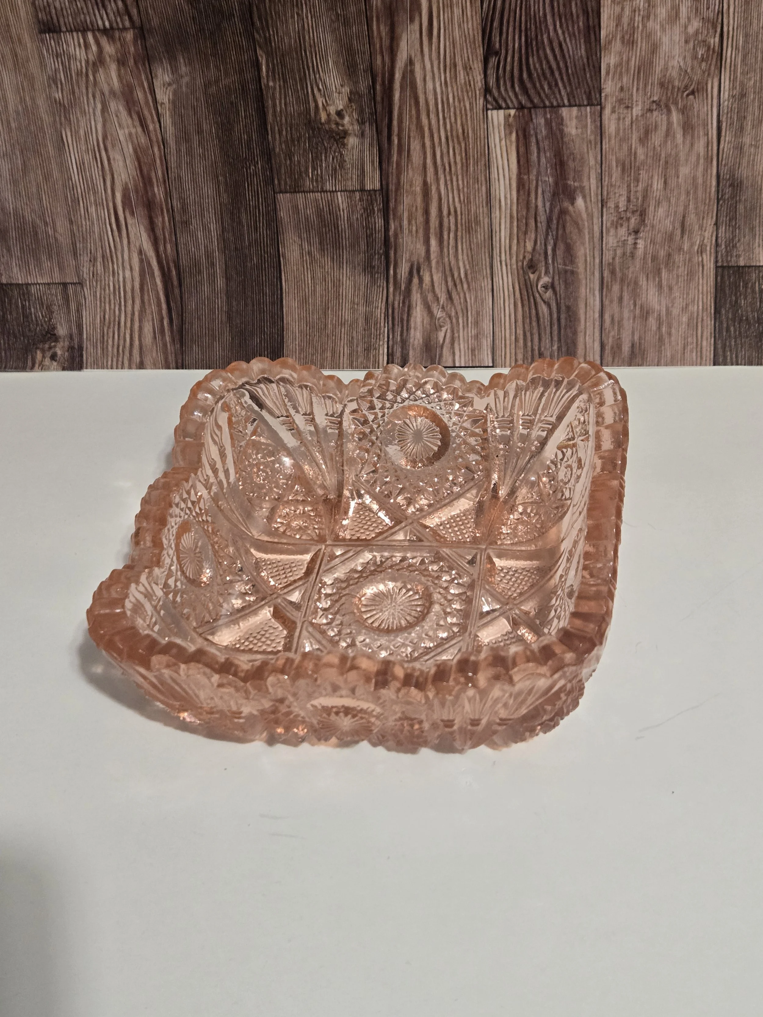 Vintage Imperial Glass No. 576 Pink Square Bowl • Hobstar Pressed Glass Candy Dish