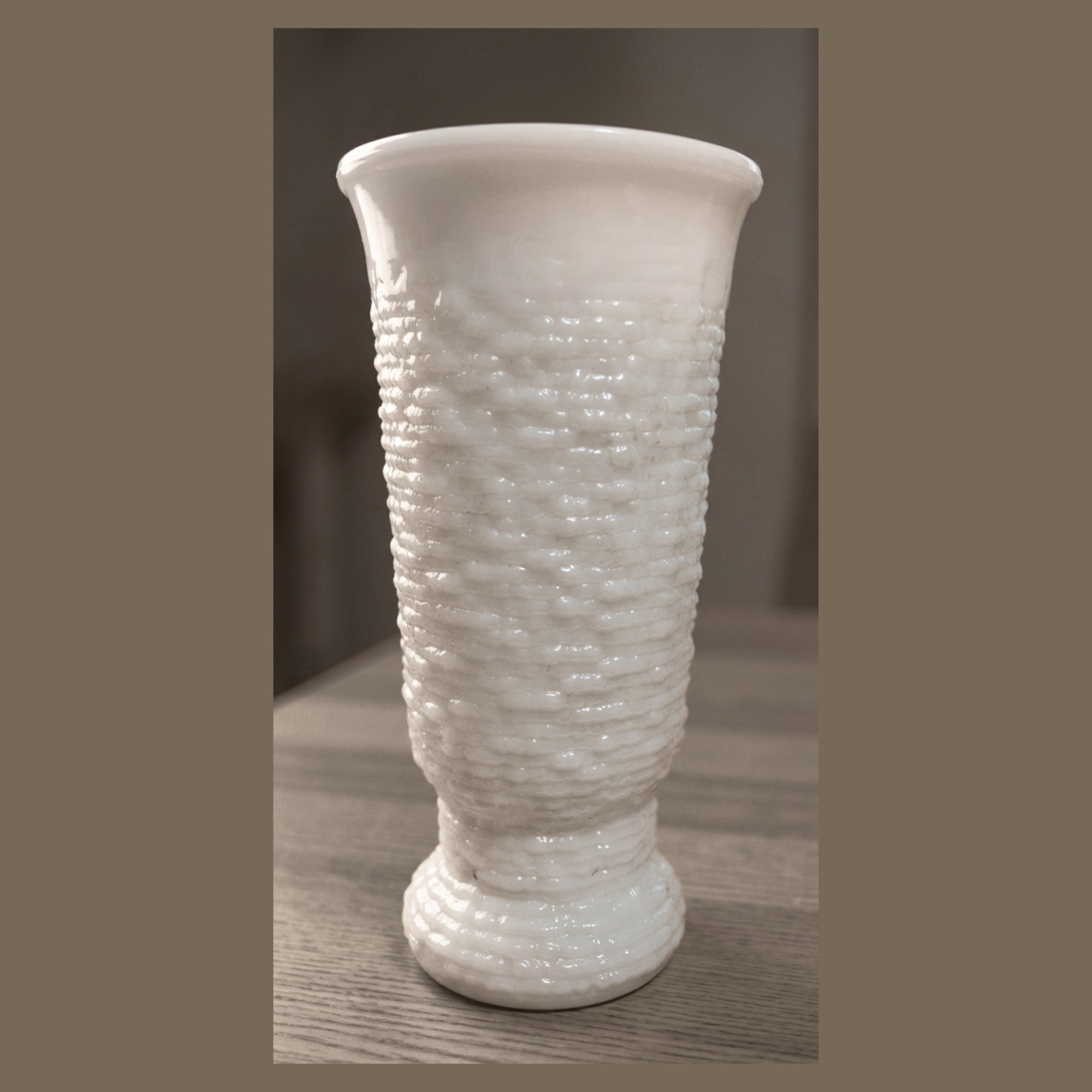 Vintage Napco 1161 Milk Glass Bark Texture Vase Mid Century Decor
